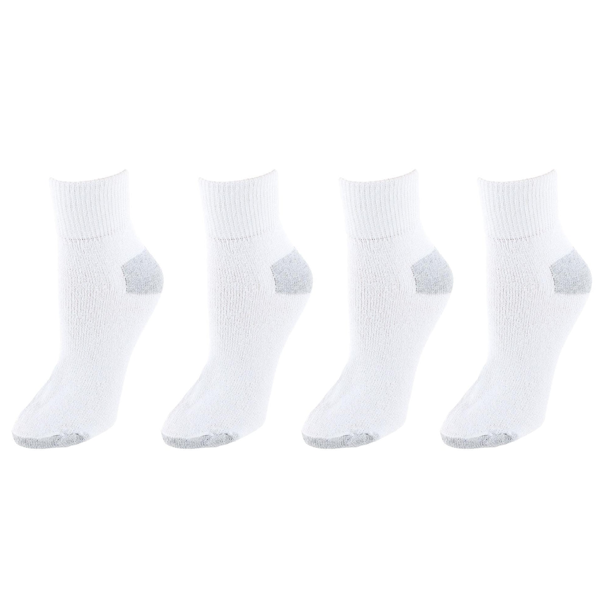 Power Club Women's Comfort Quarter Sports Socks (4 Pairs) - White with Gray