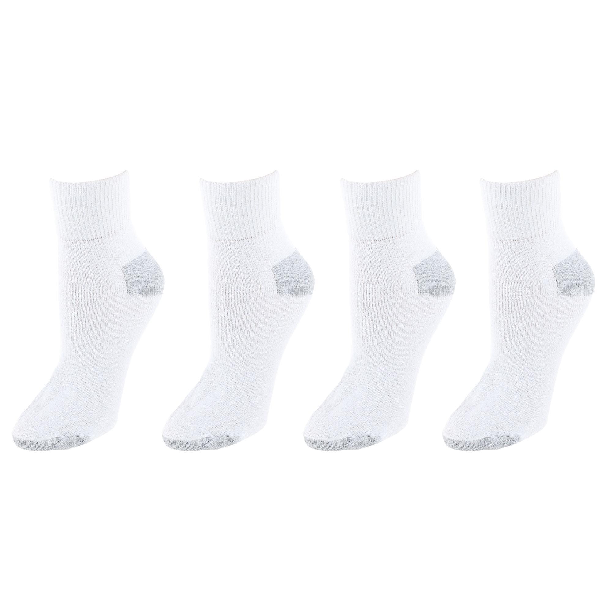 Power Club Women's Comfort Quarter Sports Socks (4 Pairs) - White with Gray