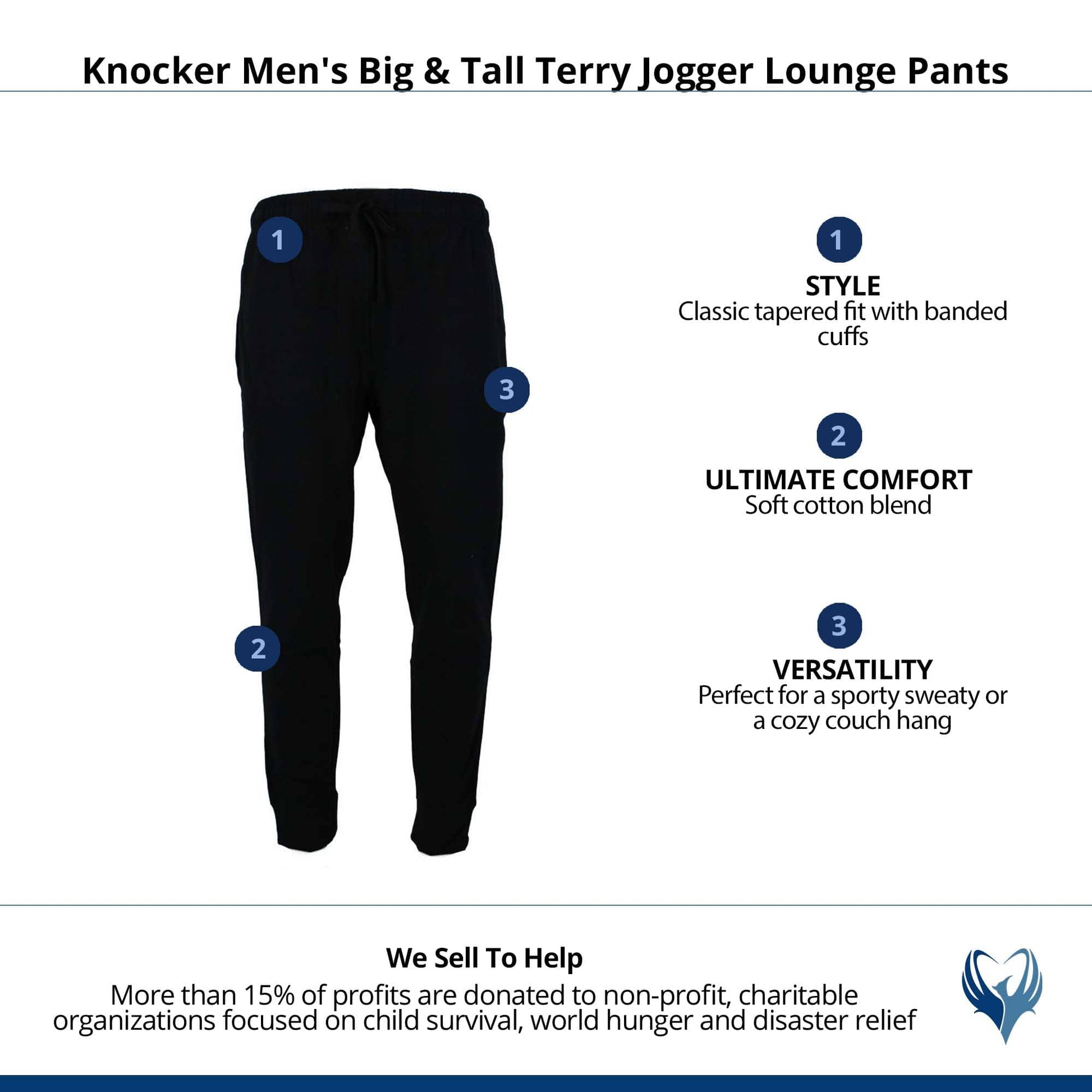 Knocker Men's Big & Tall Terry Jogger Lounge Pants - Black