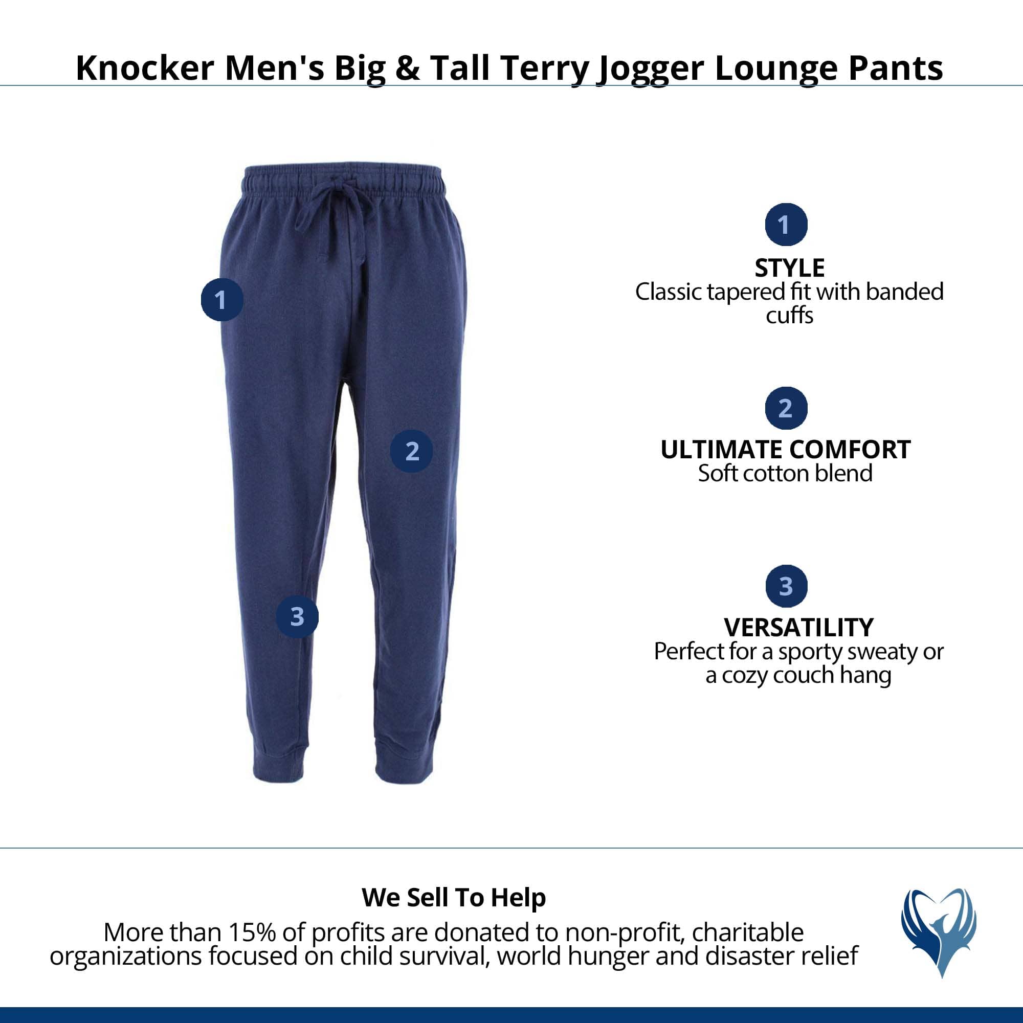 Knocker Men's Big & Tall Terry Jogger Lounge Pants - Navy
