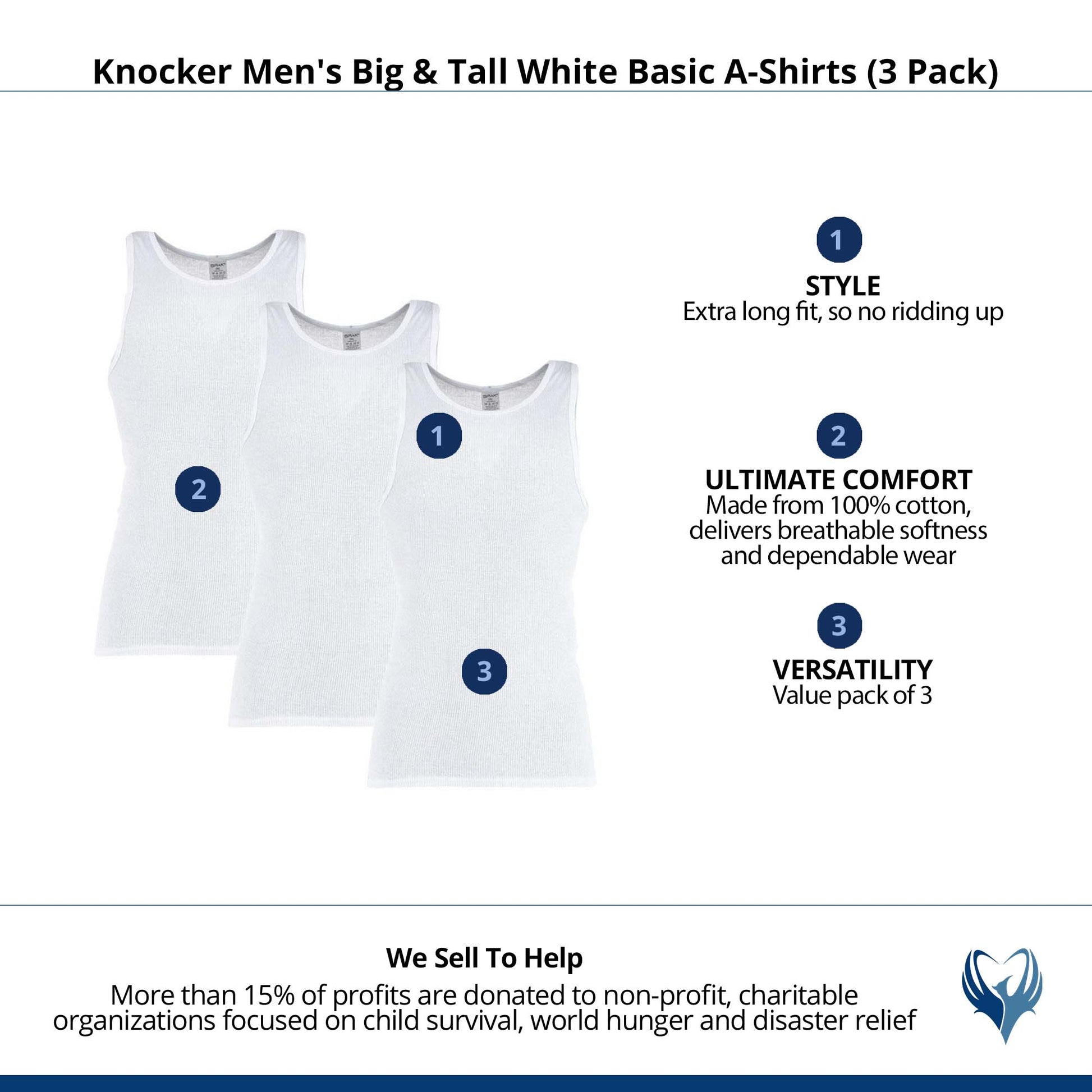 Knocker Men's SPAK Big & Tall White Basic A-Shirts (3 Pack) - White
