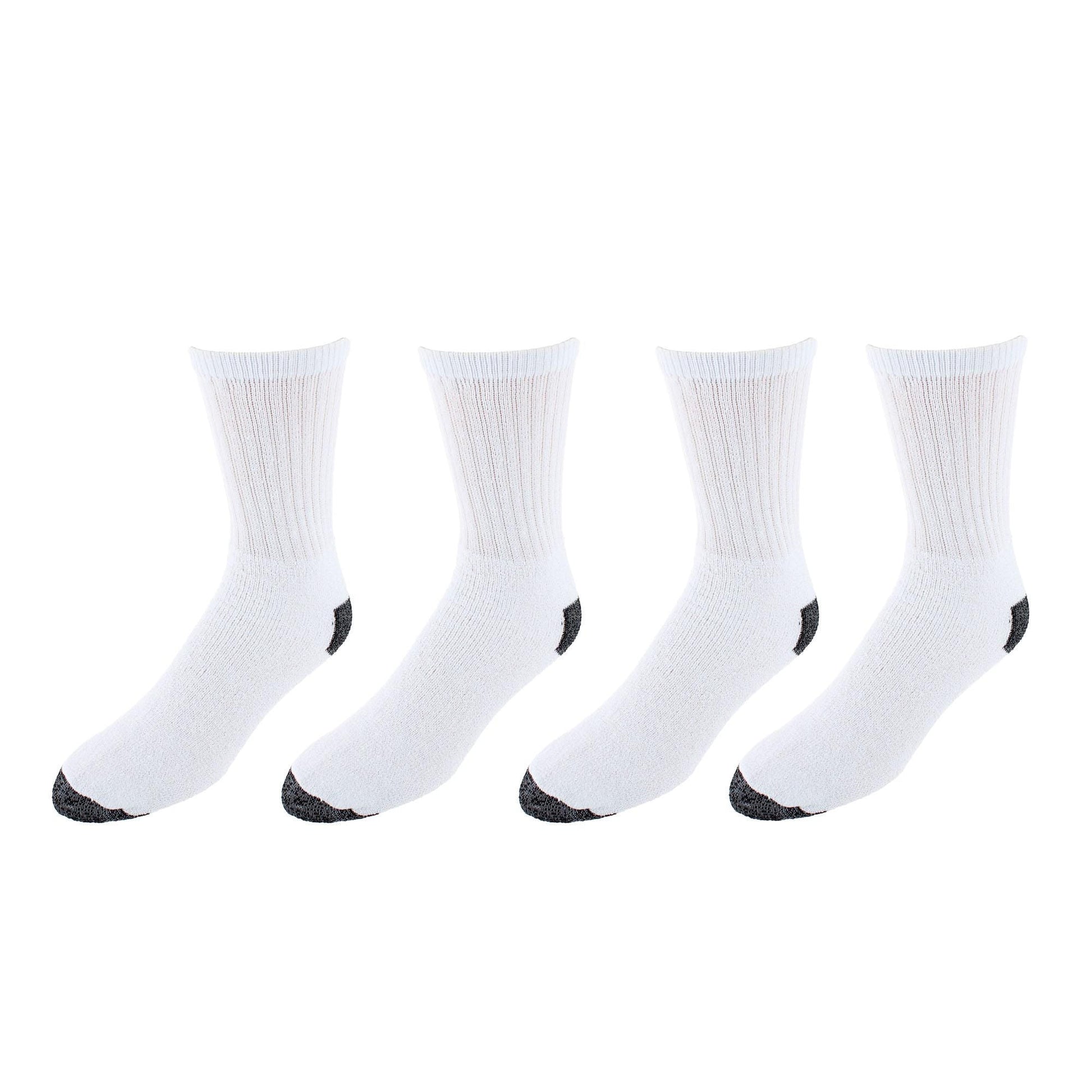 Knocker Men's Cotton Blend Crew Sport Socks (4 Pairs) - White with Black Heel and Toe