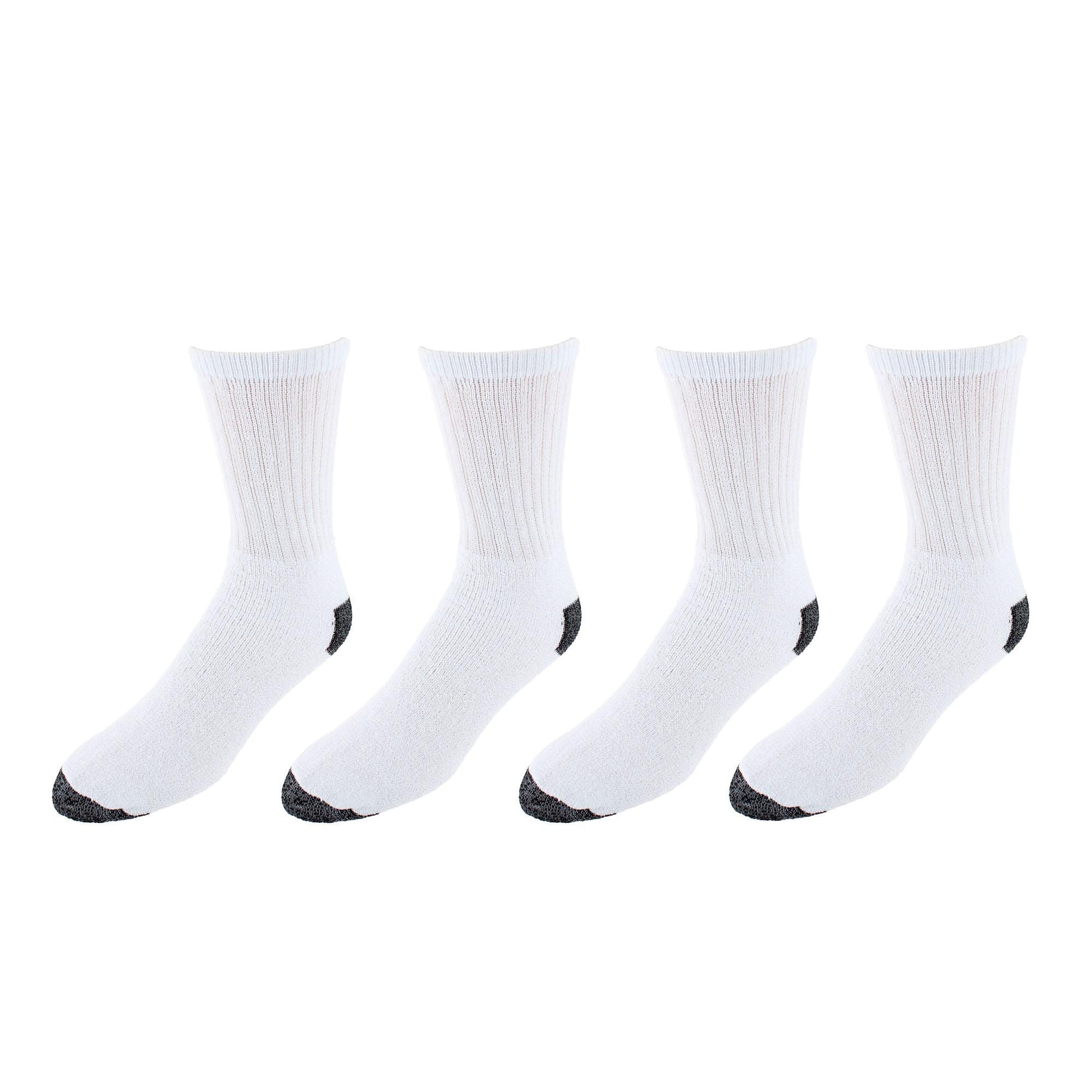 Knocker Men's Cotton Blend Crew Sport Socks (4 Pairs) - White with Black Heel and Toe