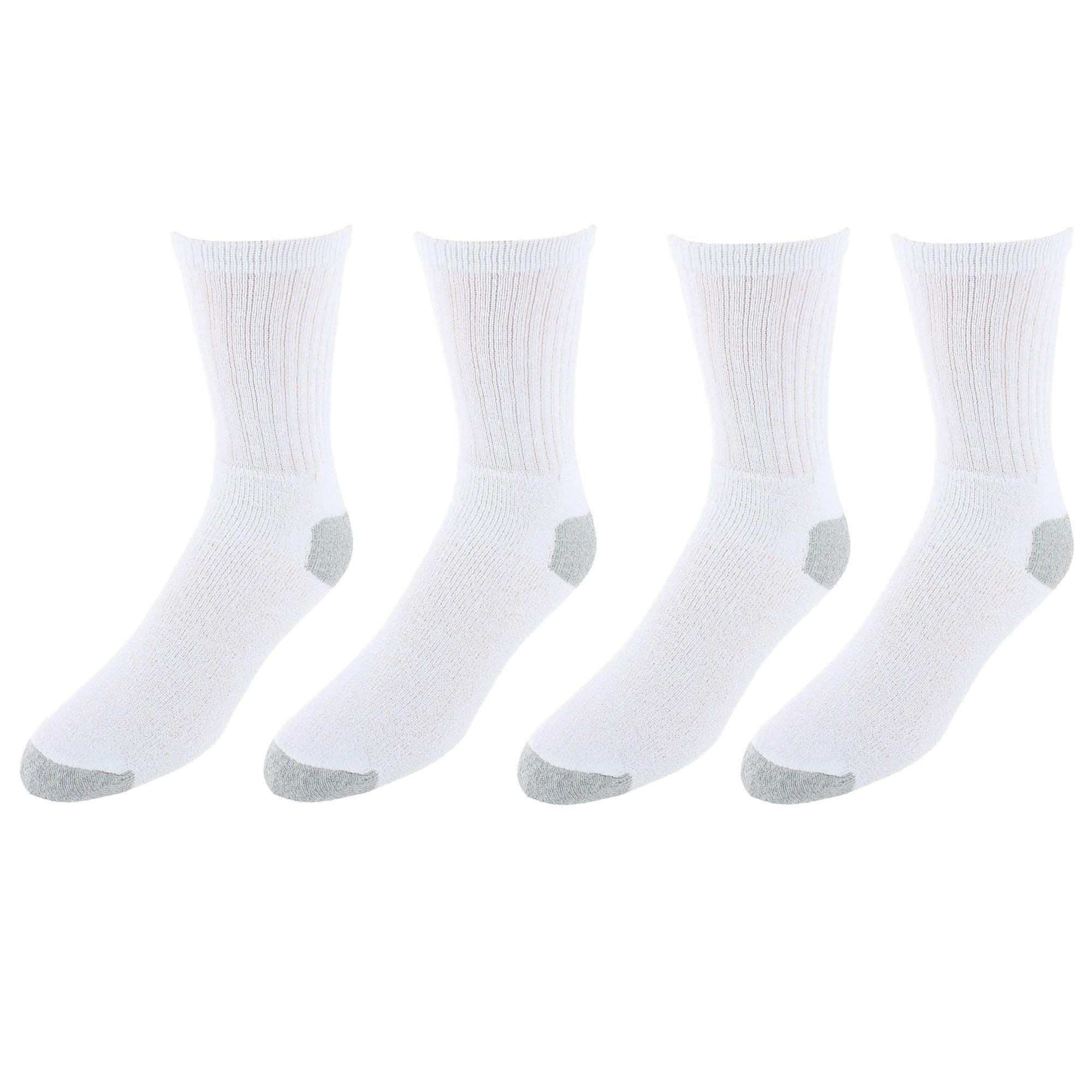 Knocker Men's Cotton Blend Crew Sport Socks (4 Pairs) - White with Gray Heel and Toe