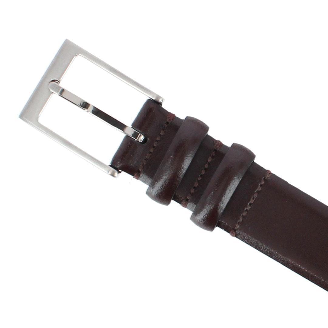 BOCONI Men's Smooth Italian Leather Double Loop Belt - Burgundy