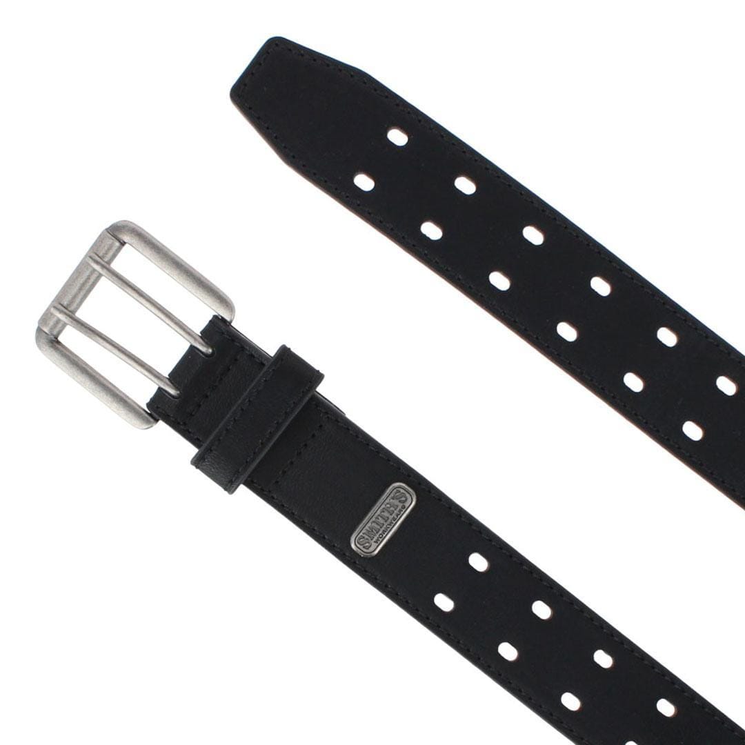 Smith's Workwear Men's Double Hole Work Belt with Roller Buckle - Black