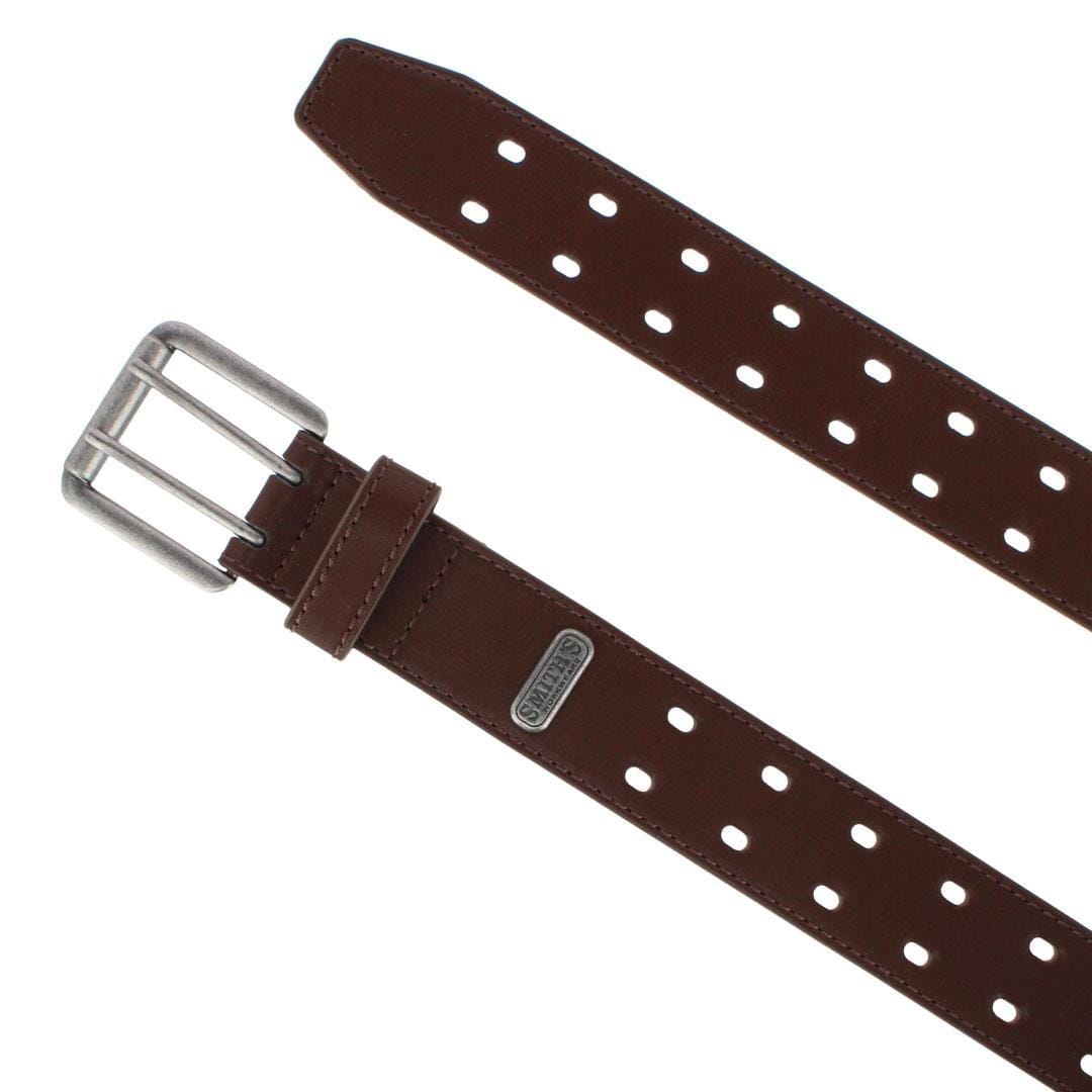 Smith's Workwear Men's Double Hole Work Belt with Roller Buckle - Brown