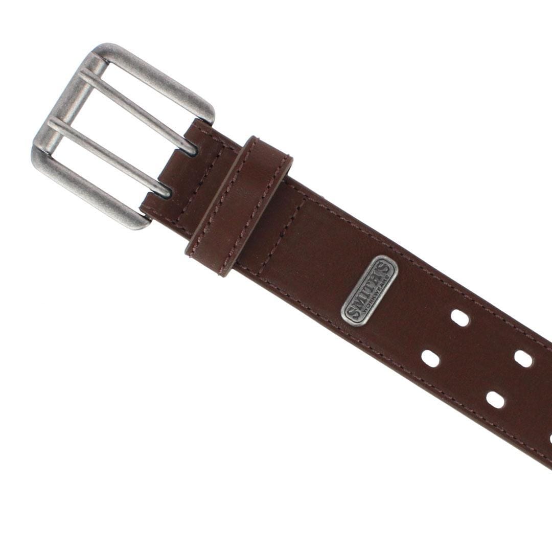 Smith's Workwear Men's Double Hole Work Belt with Roller Buckle - Brown