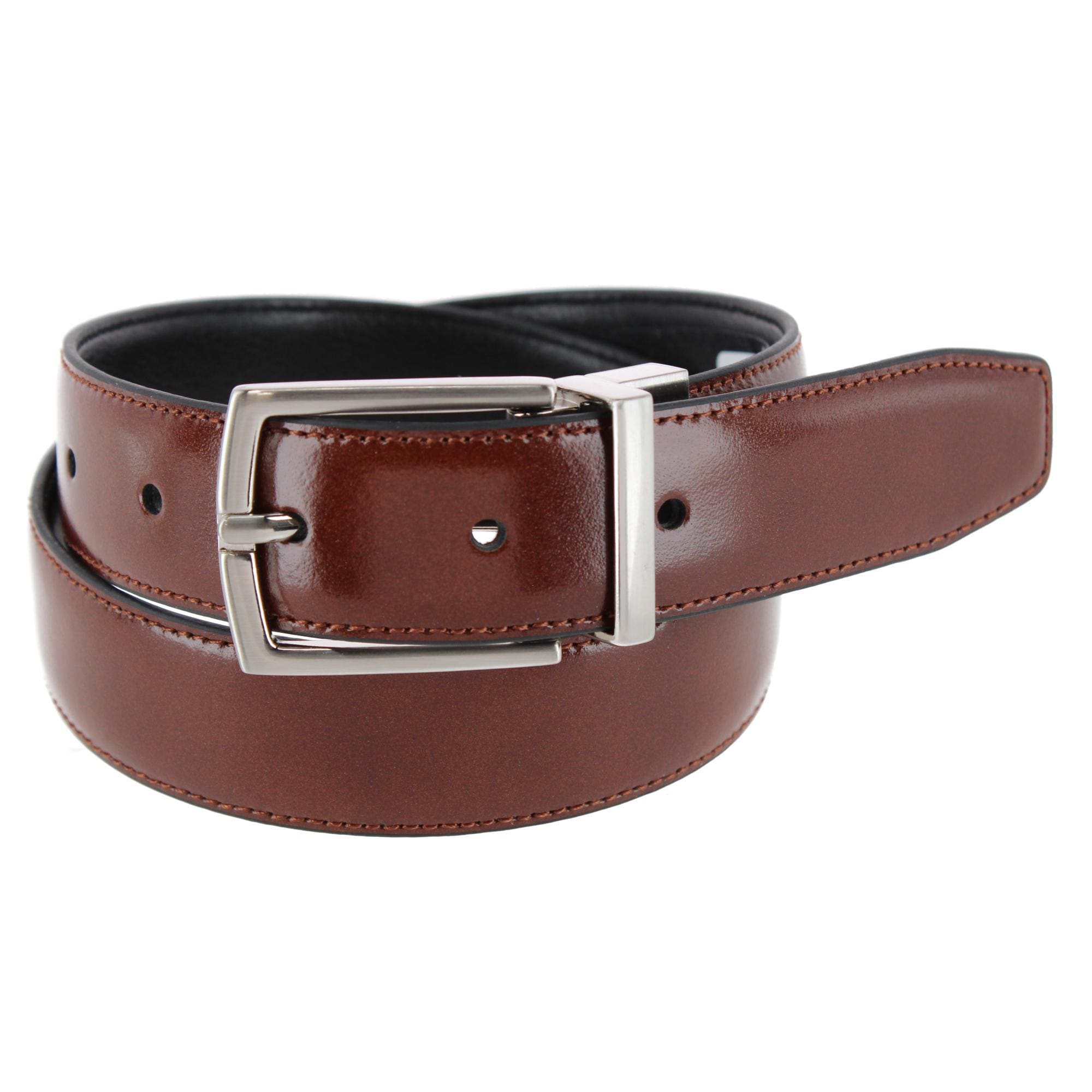 Tallia Boy's 30mm Smooth Leather Reversible Belt - Cognac/Black