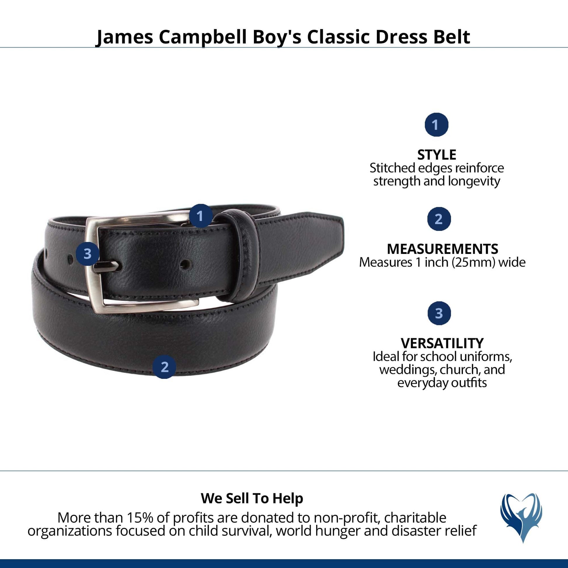 James Campbell Boy's Classic Dress Belt - Black