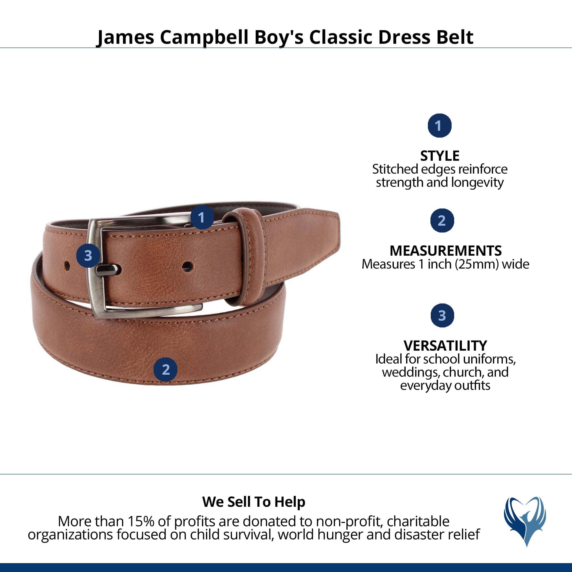 James Campbell Boy's Classic Dress Belt - Brown