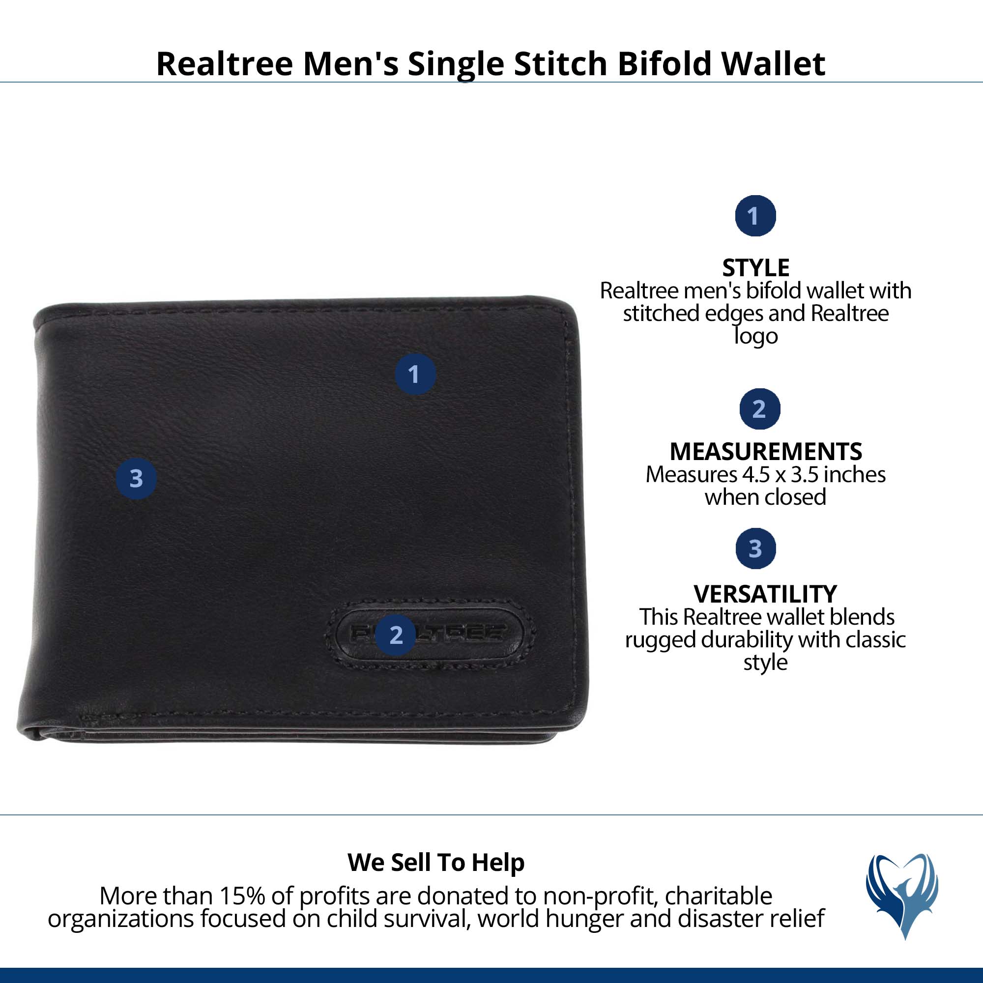 Realtree Men's Single Stitch Bifold Wallet - Black