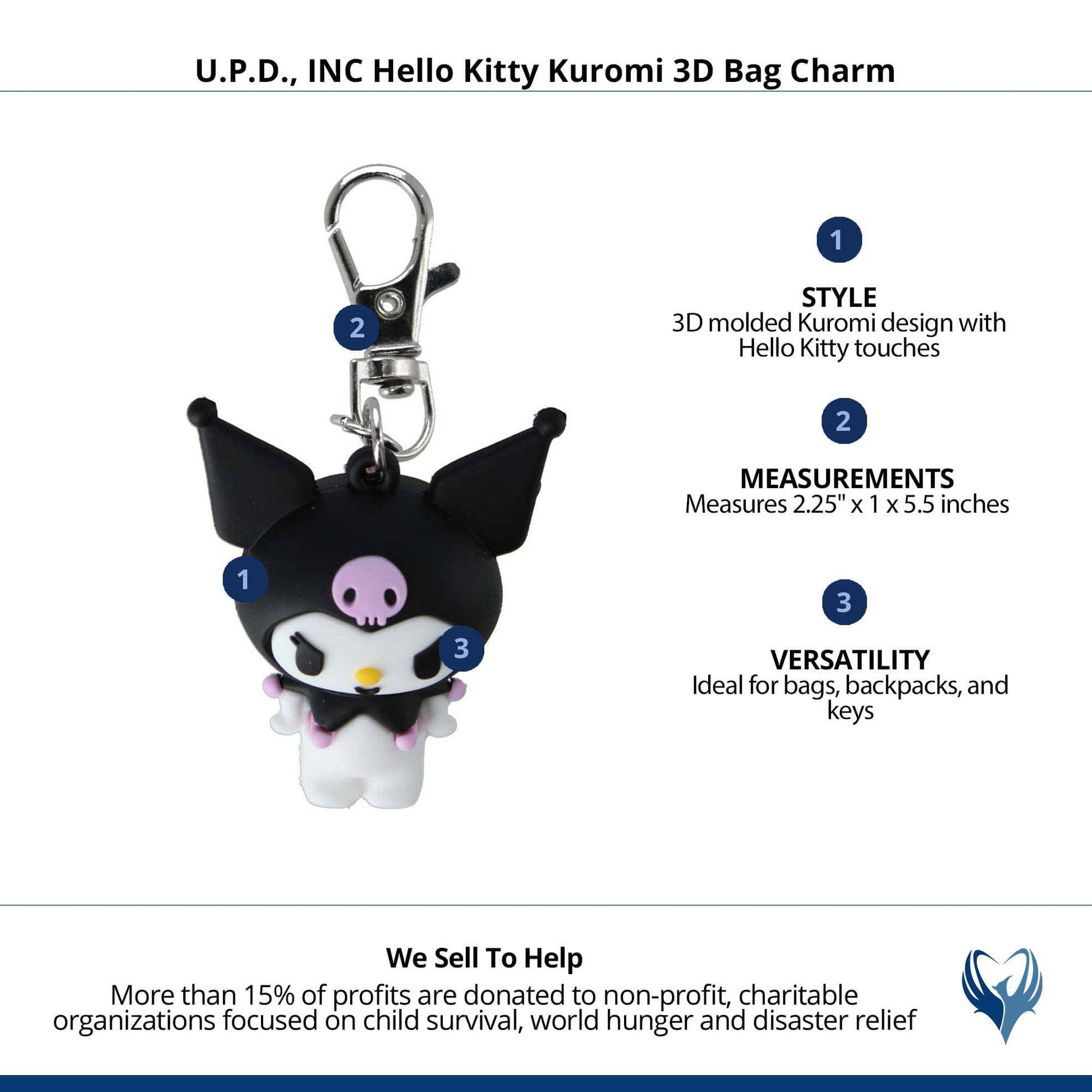 U.P.D., INC Hello Kitty Kuromi 3D Bag Charm - Black