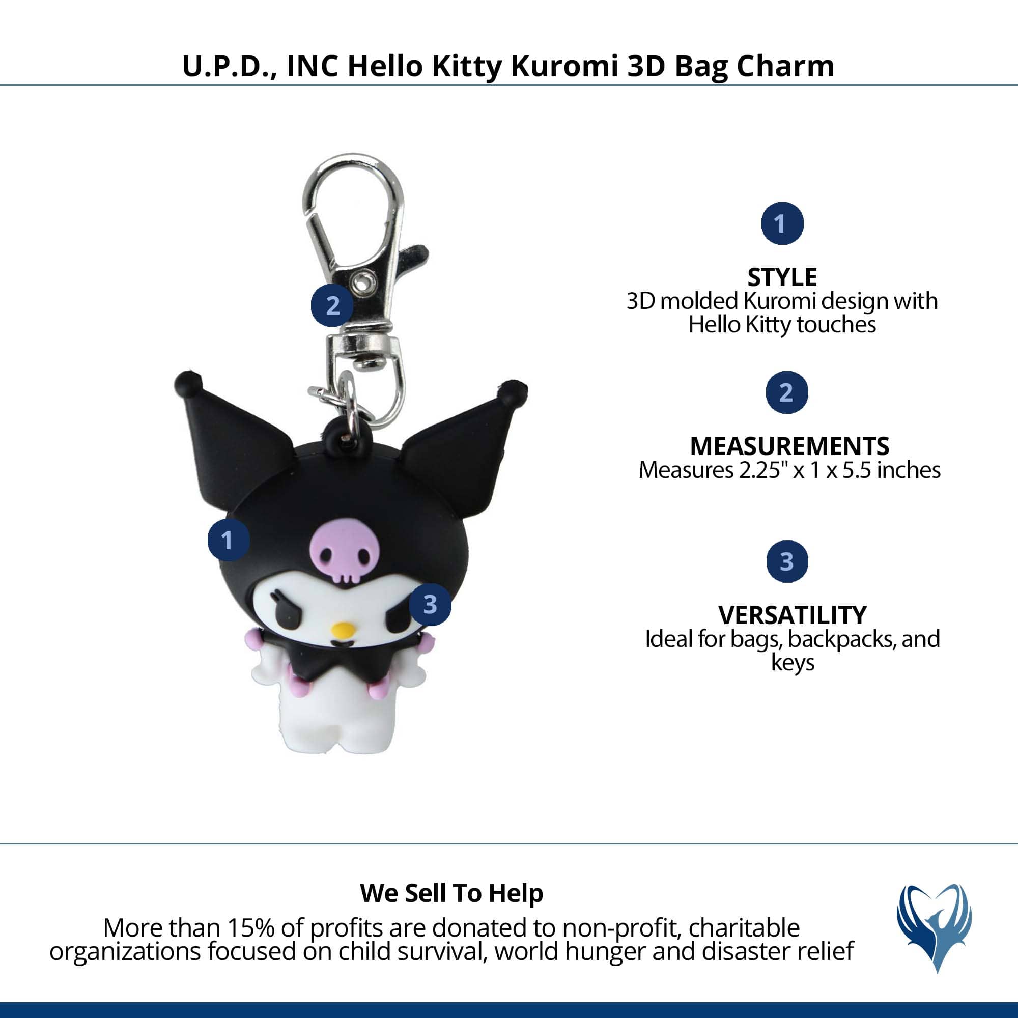 U.P.D., INC Hello Kitty Kuromi 3D Bag Charm - Black