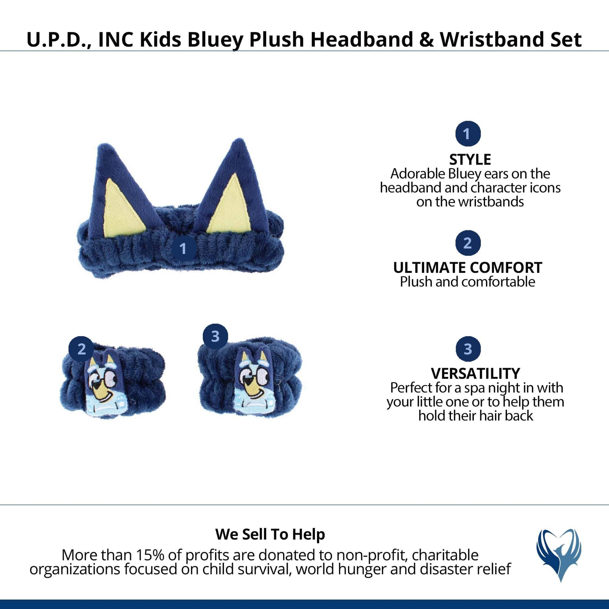 U.P.D., INC Kids Bluey Plush Headband & Wristband Set - Navy