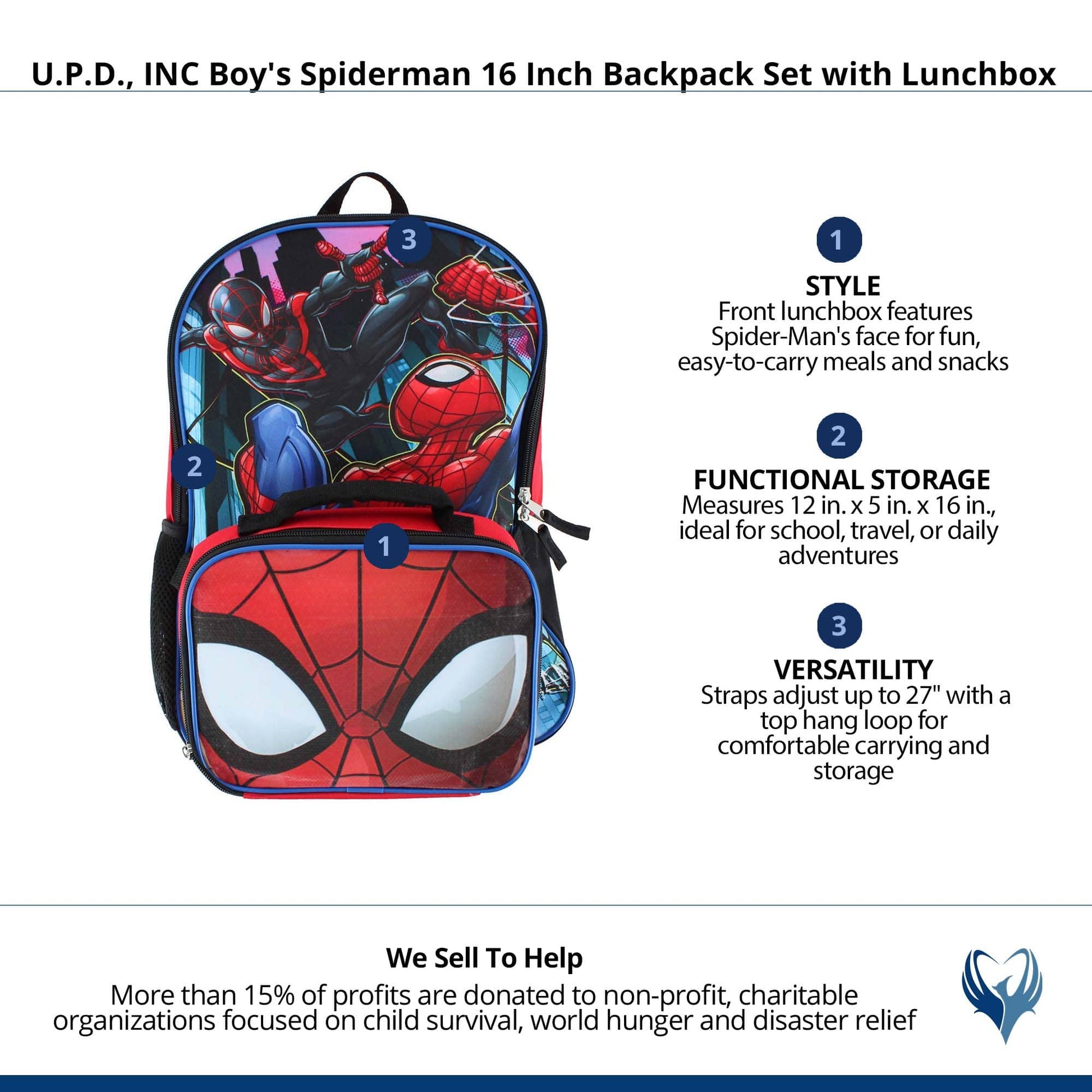 U.P.D., INC Boy's Spiderman 16 Inch Backpack Set with Lunchbox - Red