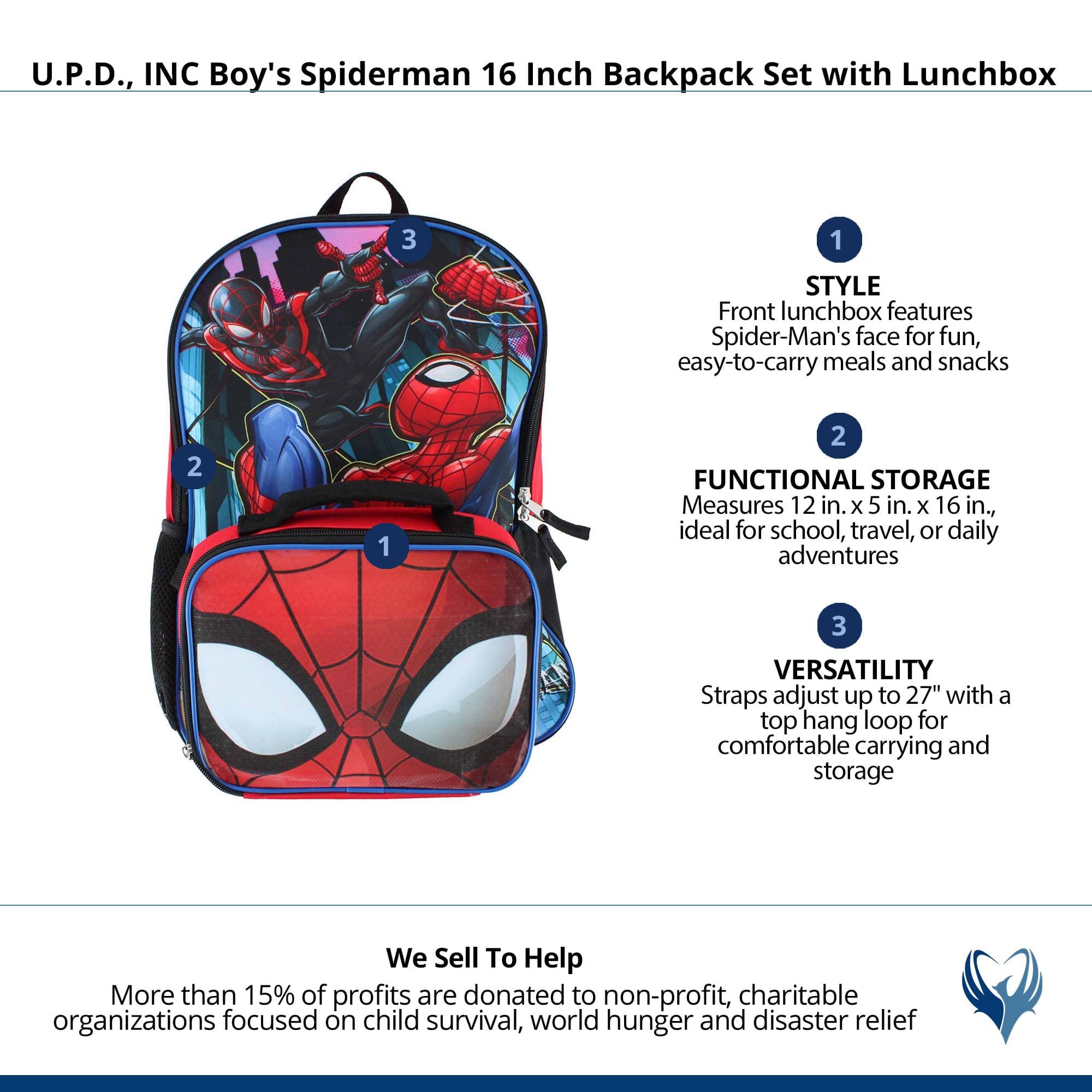 U.P.D., INC Boy's Spiderman 16 Inch Backpack Set with Lunchbox - Red