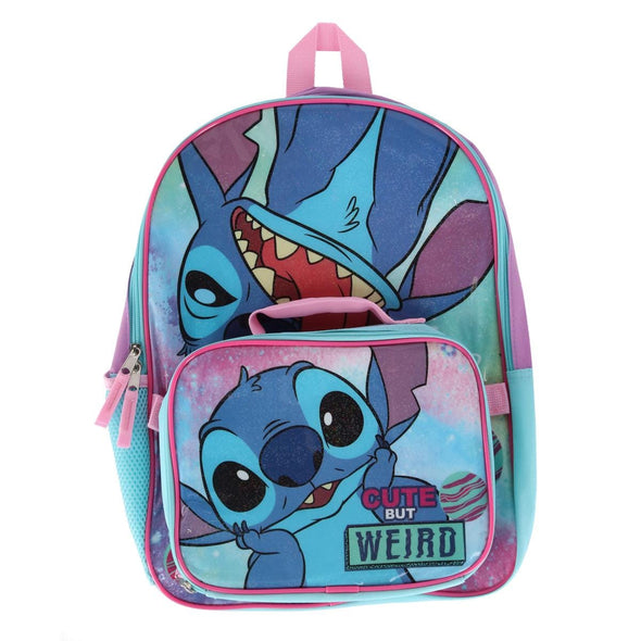 Girls Disney Stitch 16 Inch Backpack and Lunch Box Set