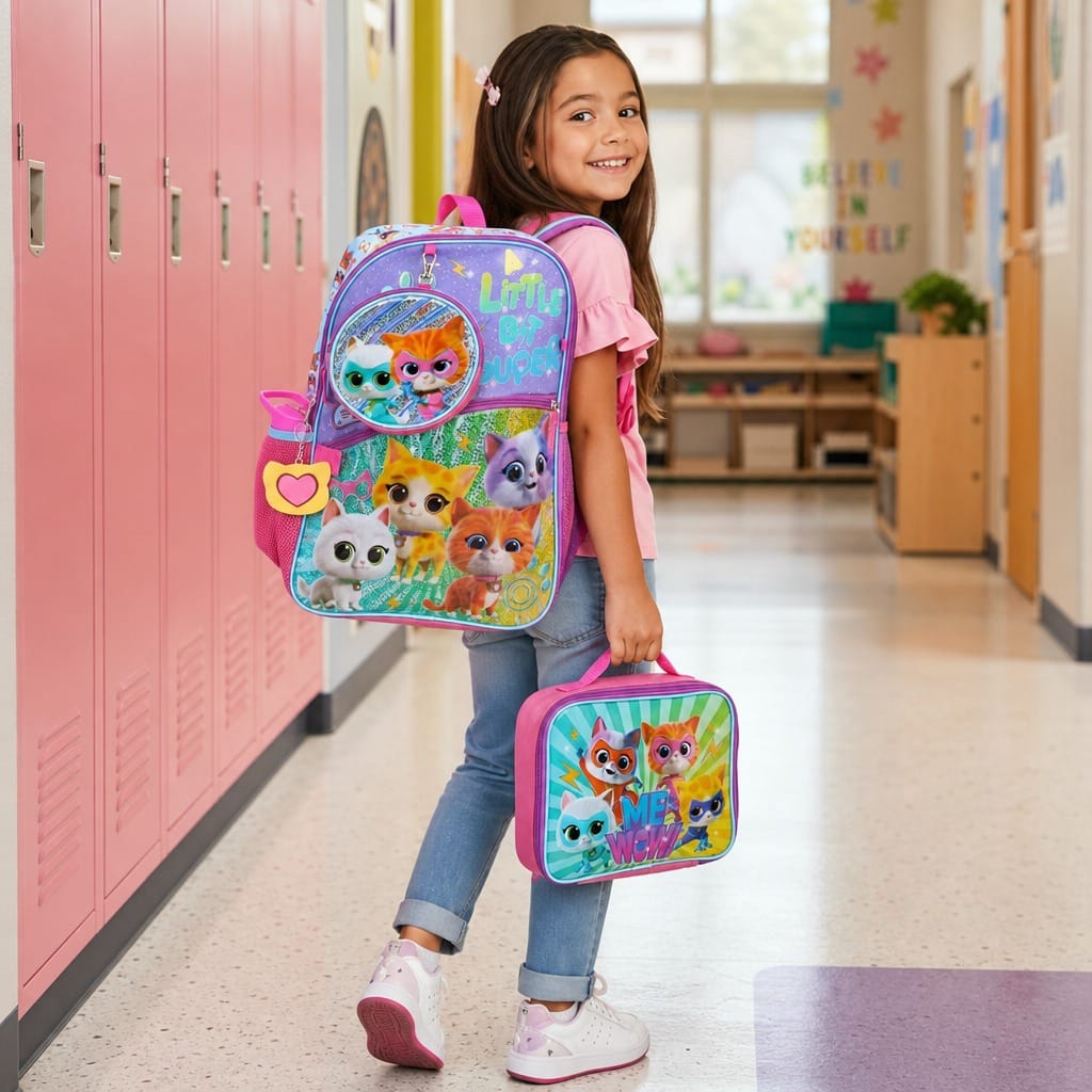U.P.D., INC Girl's SuperKitties 16 Inch 5pc Backpack - Multicolor