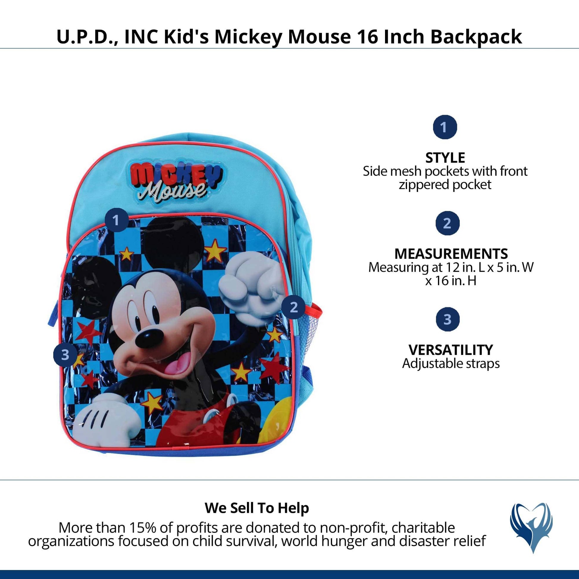U.P.D., INC Kid's Mickey Mouse 16 Inch Backpack - Blue
