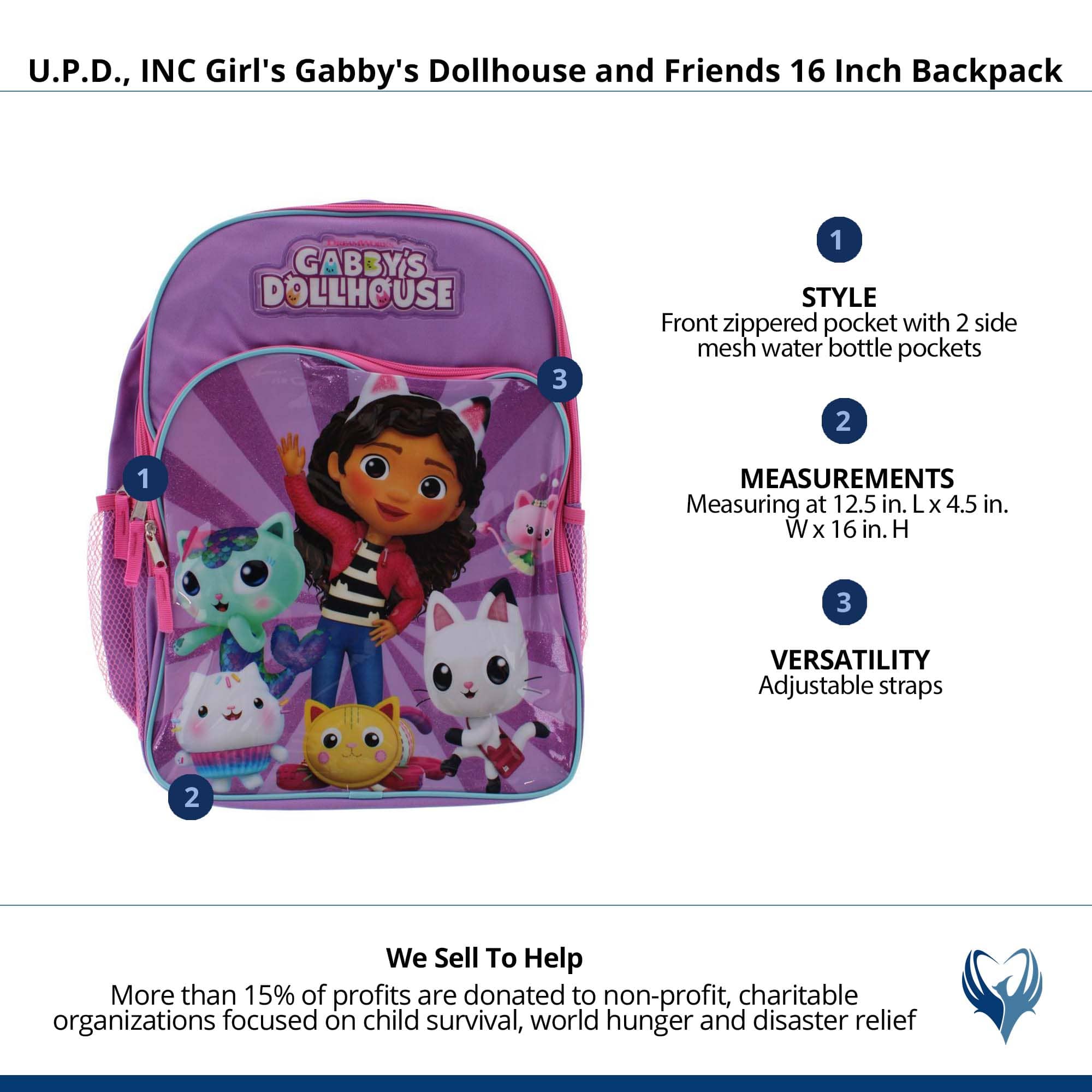 U.P.D., INC Girl's Gabby's Dollhouse and Friends 16 Inch Backpack - Purple