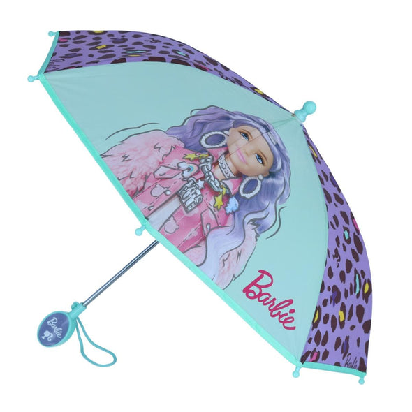 Girl's Mattel Barbie and Leopard Print Stick Umbrella