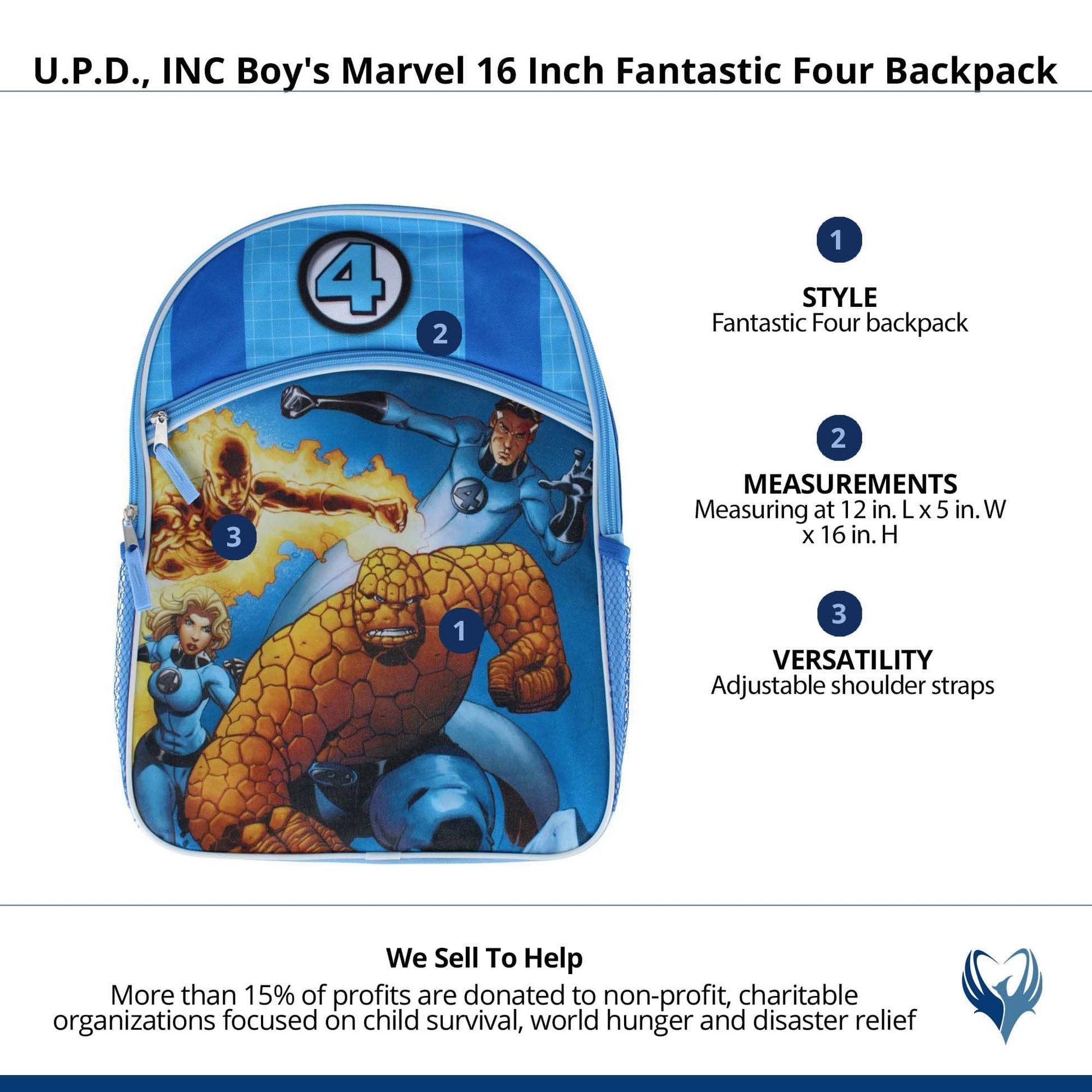 U.P.D., INC Boy's Marvel 16 Inch Fantastic Four Backpack - Blue