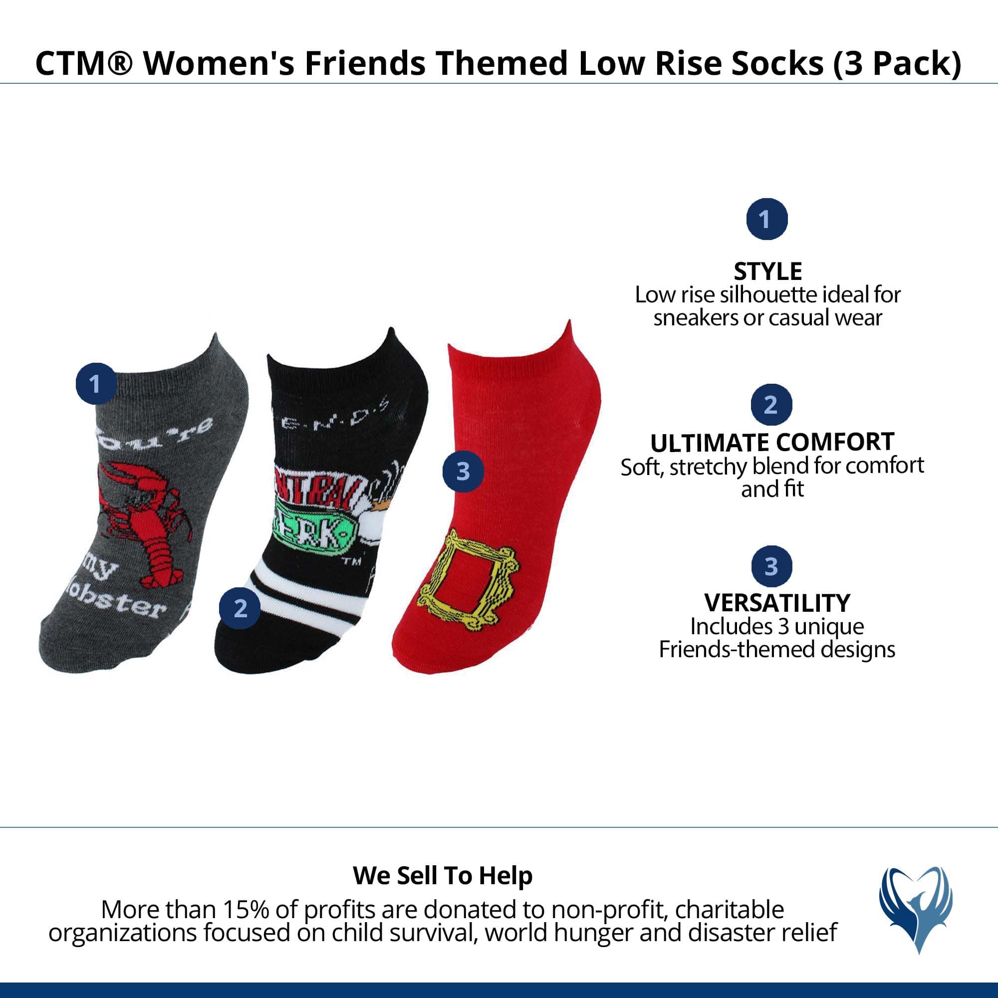 CTM® Women's Friends Themed Low Rise Socks (3 Pack) - Multiple