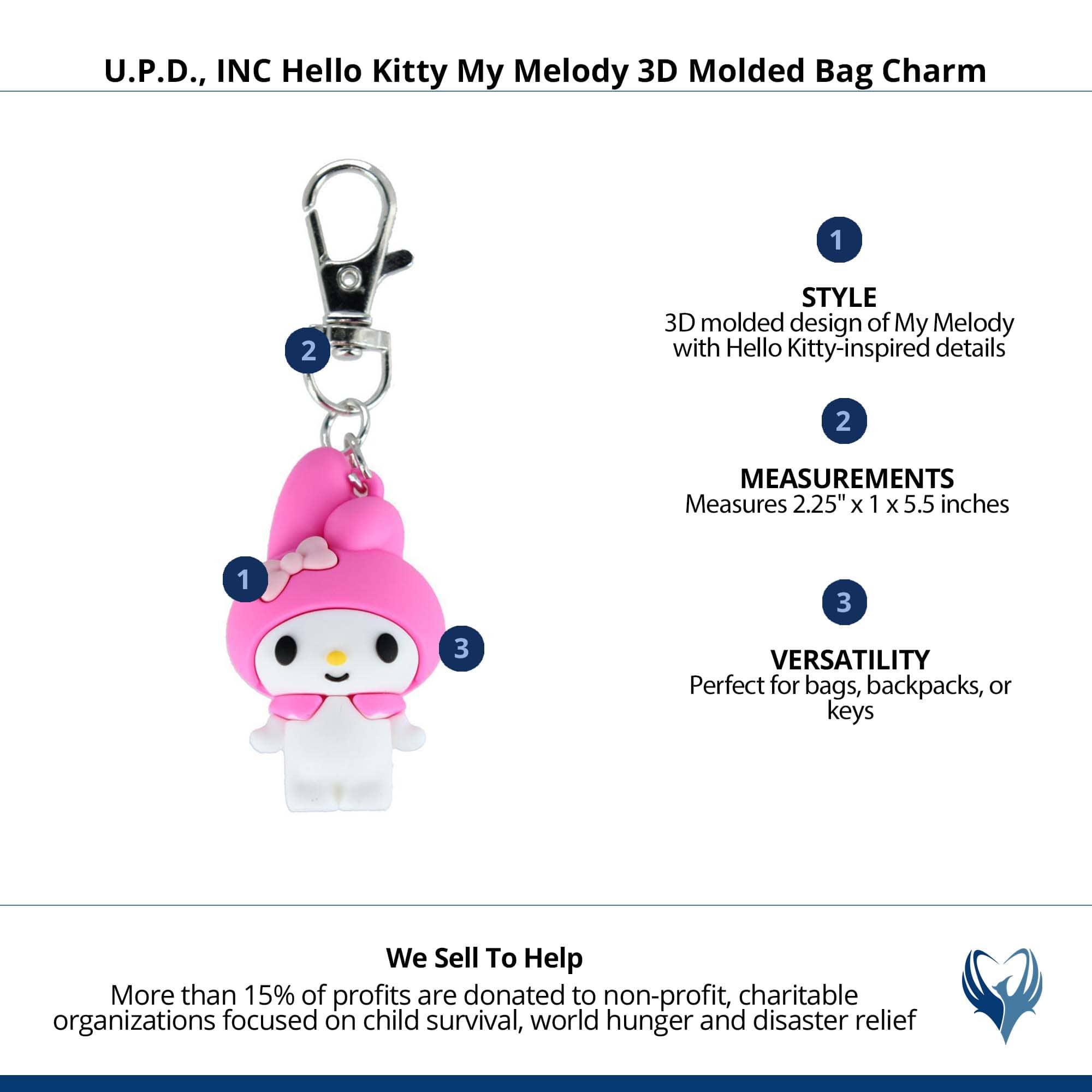 U.P.D., INC Hello Kitty My Melody 3D Molded Bag Charm - Pink