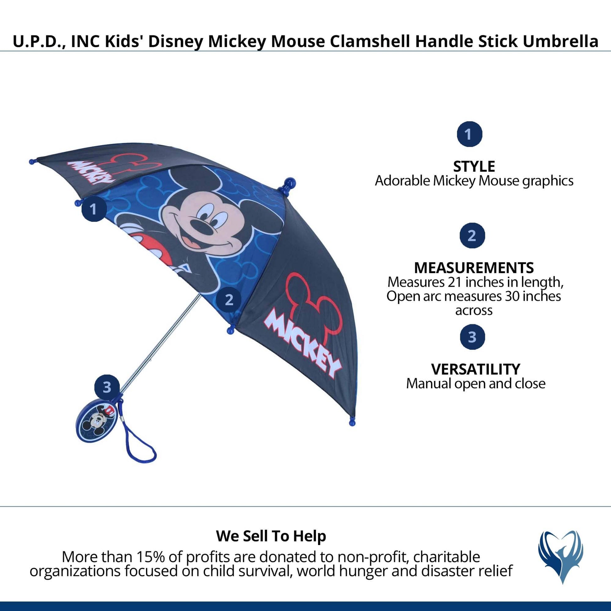 U.P.D., INC Kids' Disney Mickey Mouse Clamshell Handle Stick Umbrella - Black