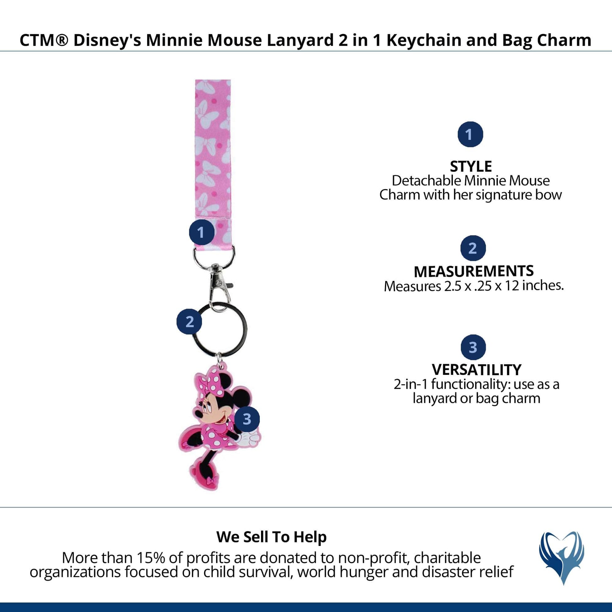 CTM® Disney's Minnie Mouse Lanyard 2 in 1 Keychain and Bag Charm - Pink