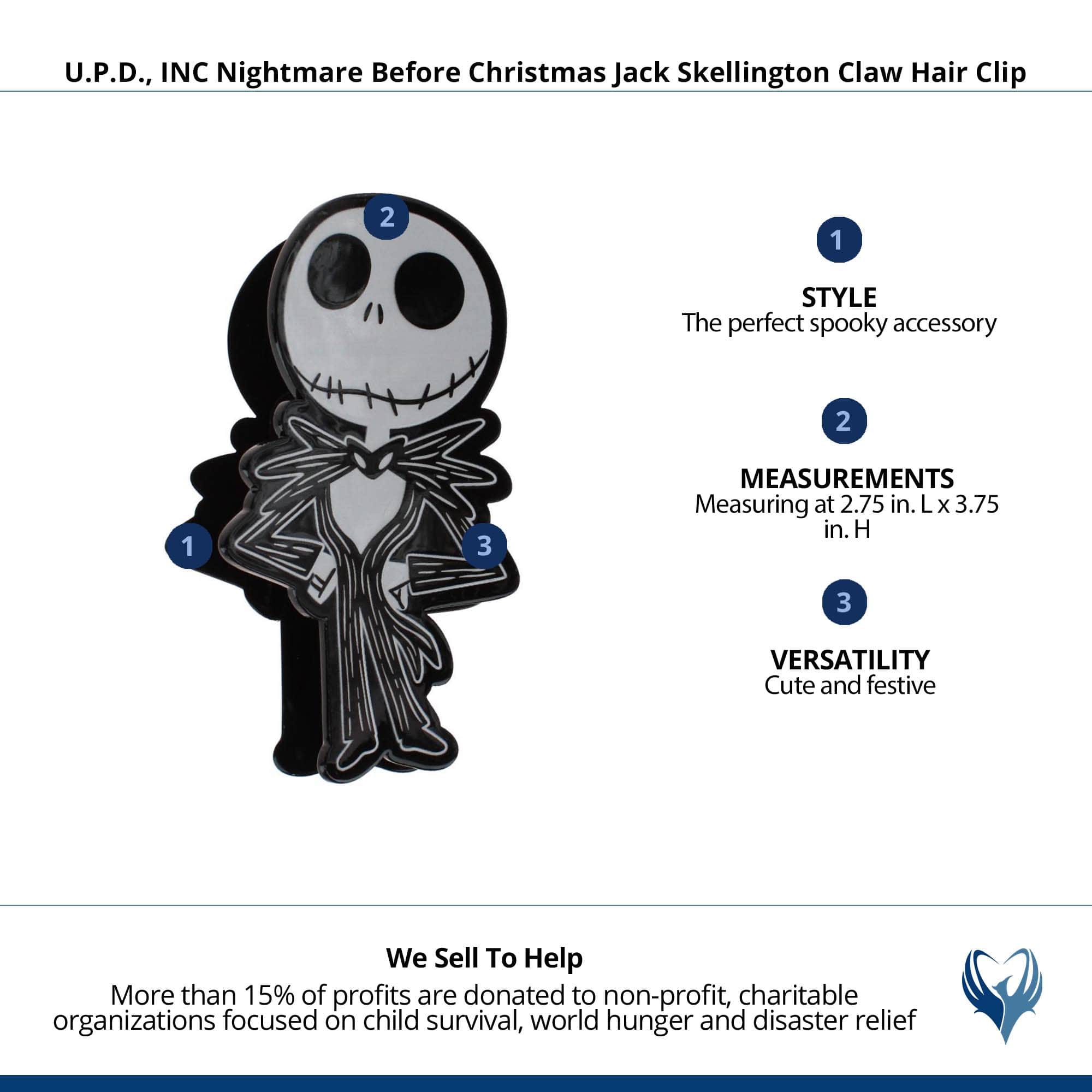 U.P.D., INC Nightmare Before Christmas Jack Skellington Claw Hair Clip - Black