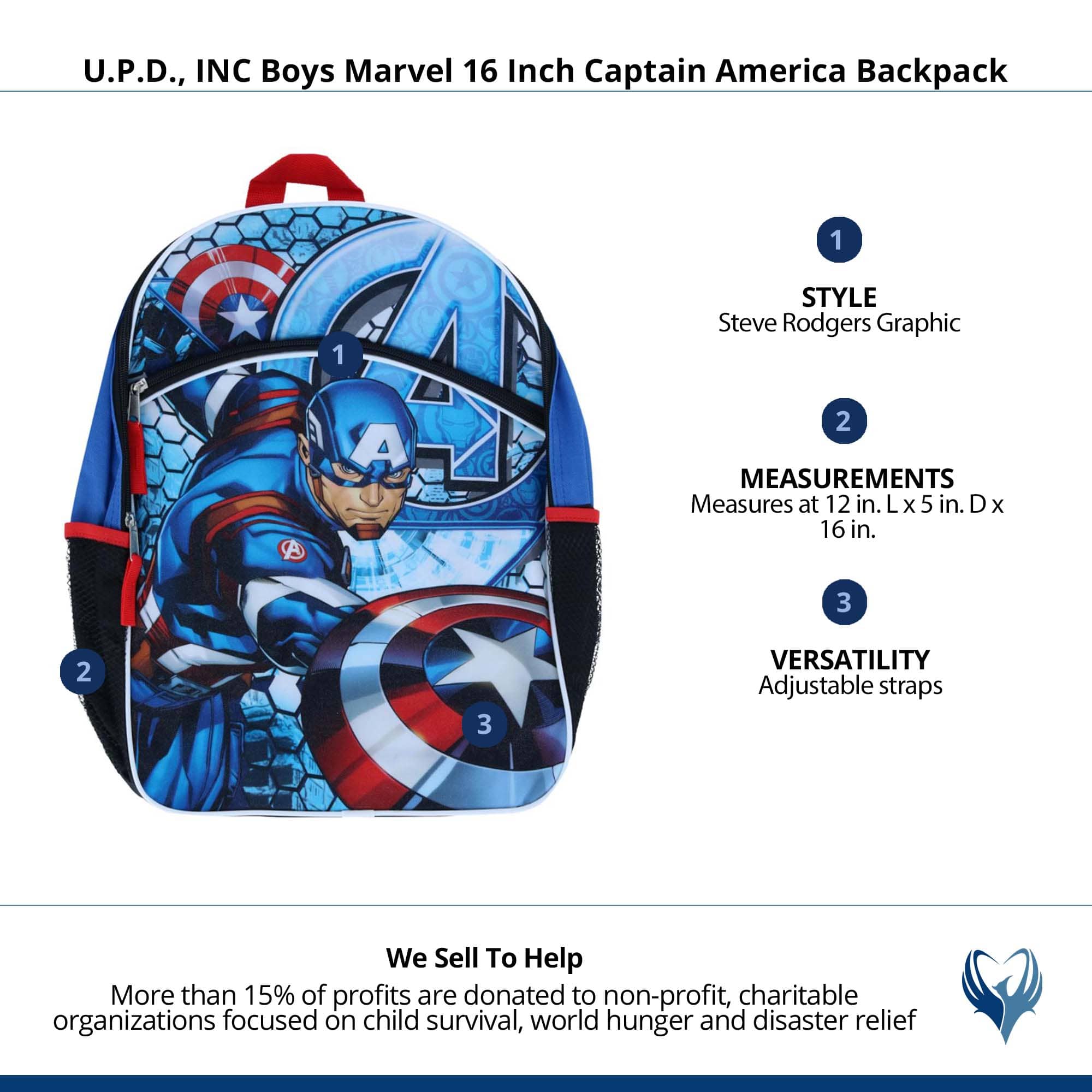 U.P.D., INC Boys Marvel 16 Inch Captain America Backpack - Black