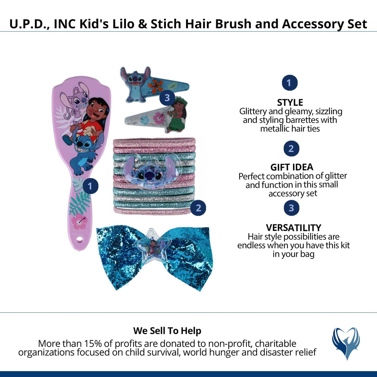 U.P.D., INC Kid's Lilo & Stitch Hair Brush and Accessory Set - Pink