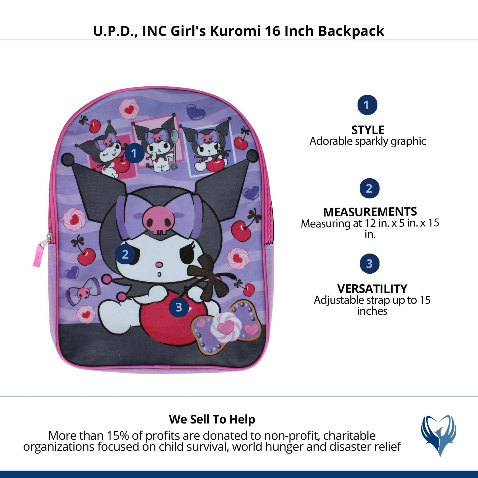 U.P.D., INC Girl's Kuromi 16 Inch Backpack - Purple