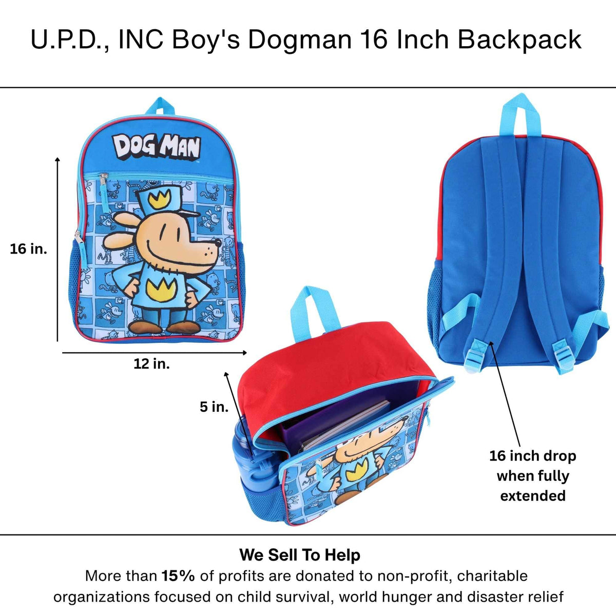 U.P.D., INC Boy's Dogman 16 Inch Backpack - Blue