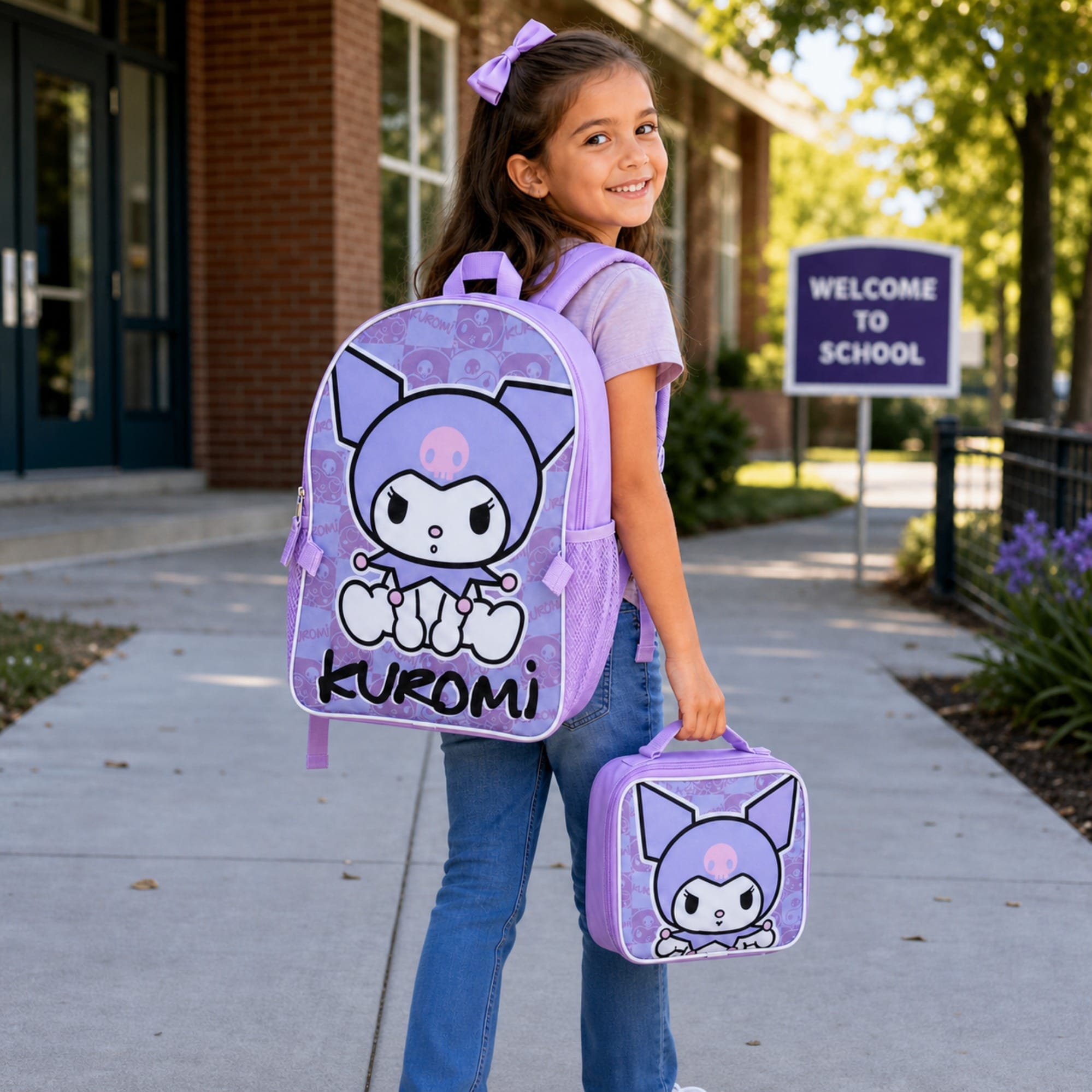 U.P.D., INC Girls Kuromi 16 Inch Backpack and Lunchbox Set - Purple
