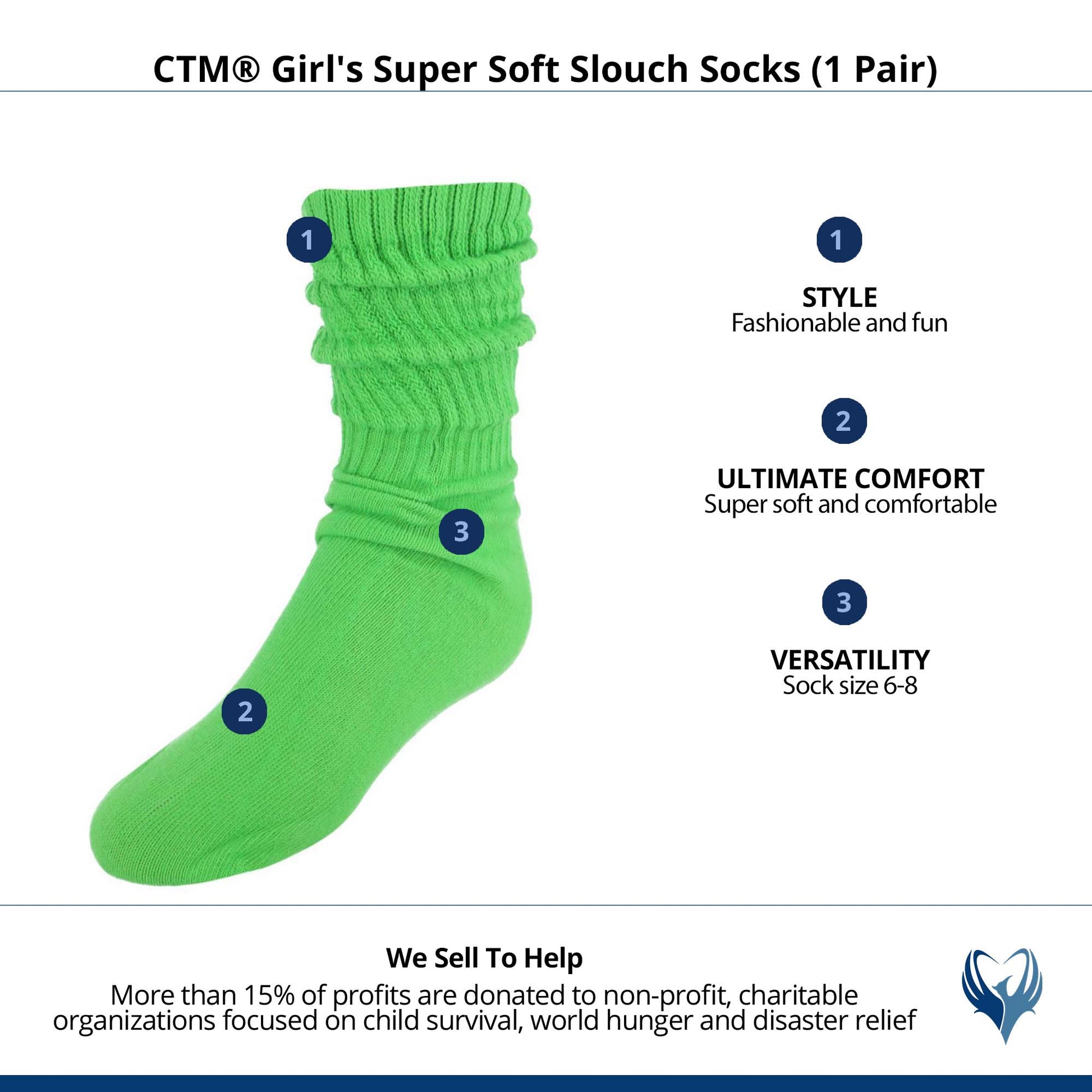 CTM® Girl's Super Soft Slouch Socks (1 Pair) - Lime Green