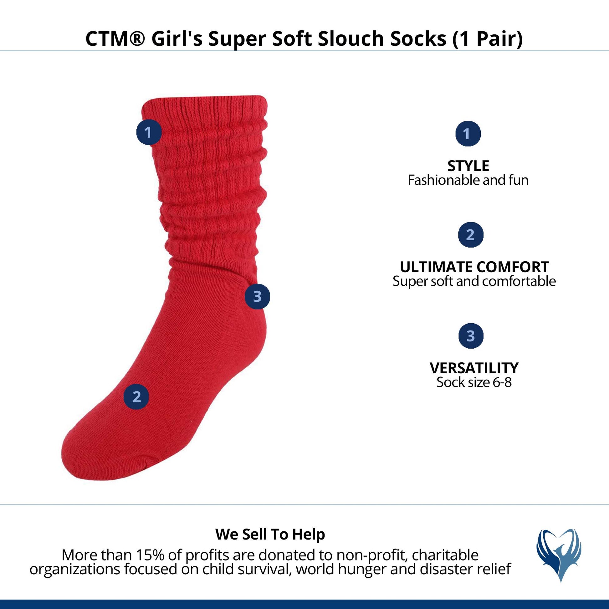 CTM® Girl's Super Soft Slouch Socks (1 Pair) - Red