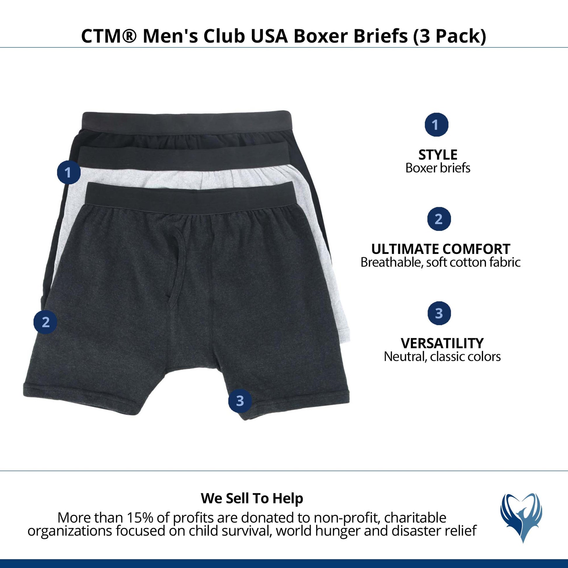 CTM® Men's Club USA Boxer Briefs (3 Pack) - Back / Grey