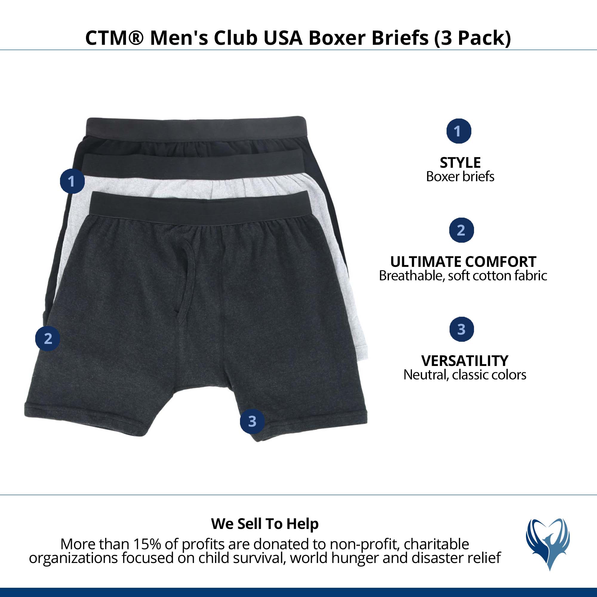 CTM® Men's Club USA Boxer Briefs (3 Pack) - Back / Grey