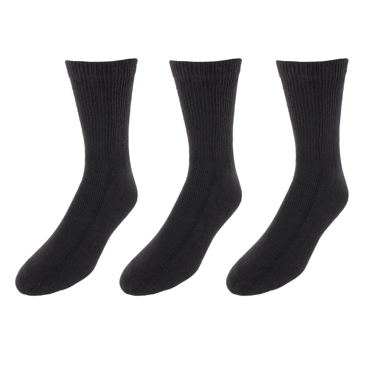 CTM® Men's Loose Fit Non-Binding Crew Socks (Pack of 3) - Black