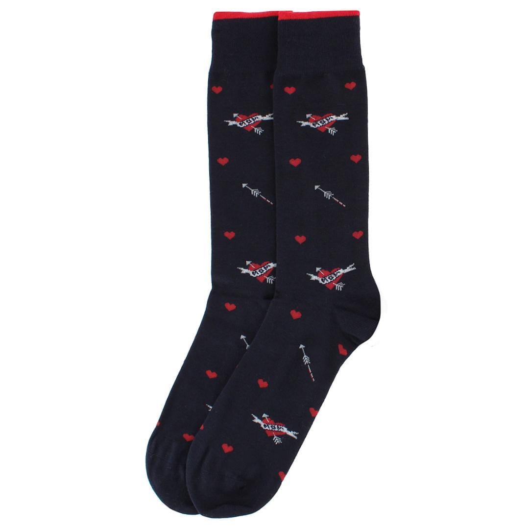 CTM® Men's Heart Tattoo Novelty Crew Cotton Blend Socks (1 Pair) - Navy