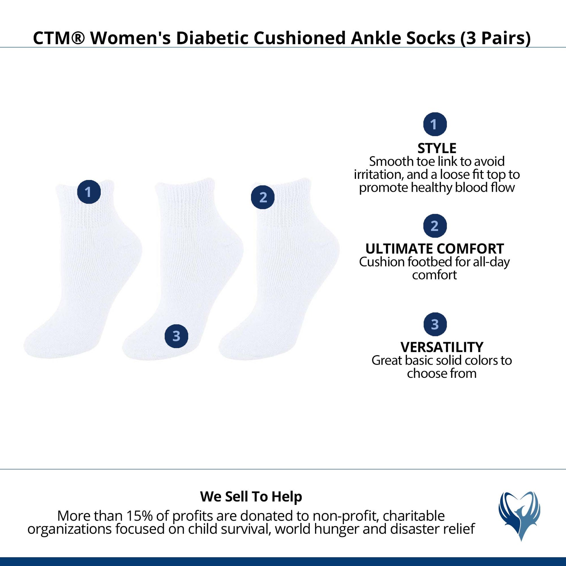 CTM® Women's Diabetic Cushioned Ankle Socks (3 Pairs) - White