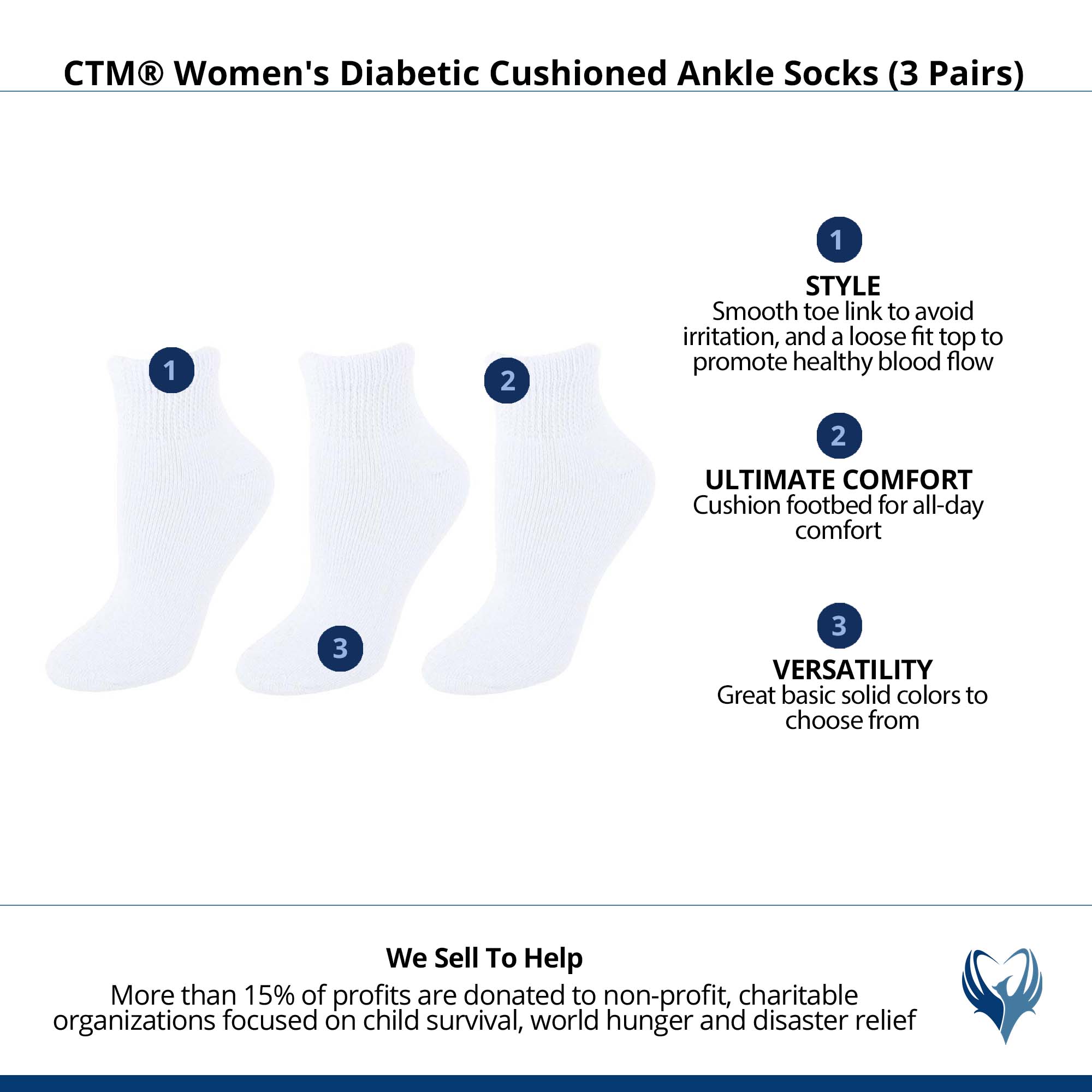 CTM® Women's Diabetic Cushioned Ankle Socks (3 Pairs) - White