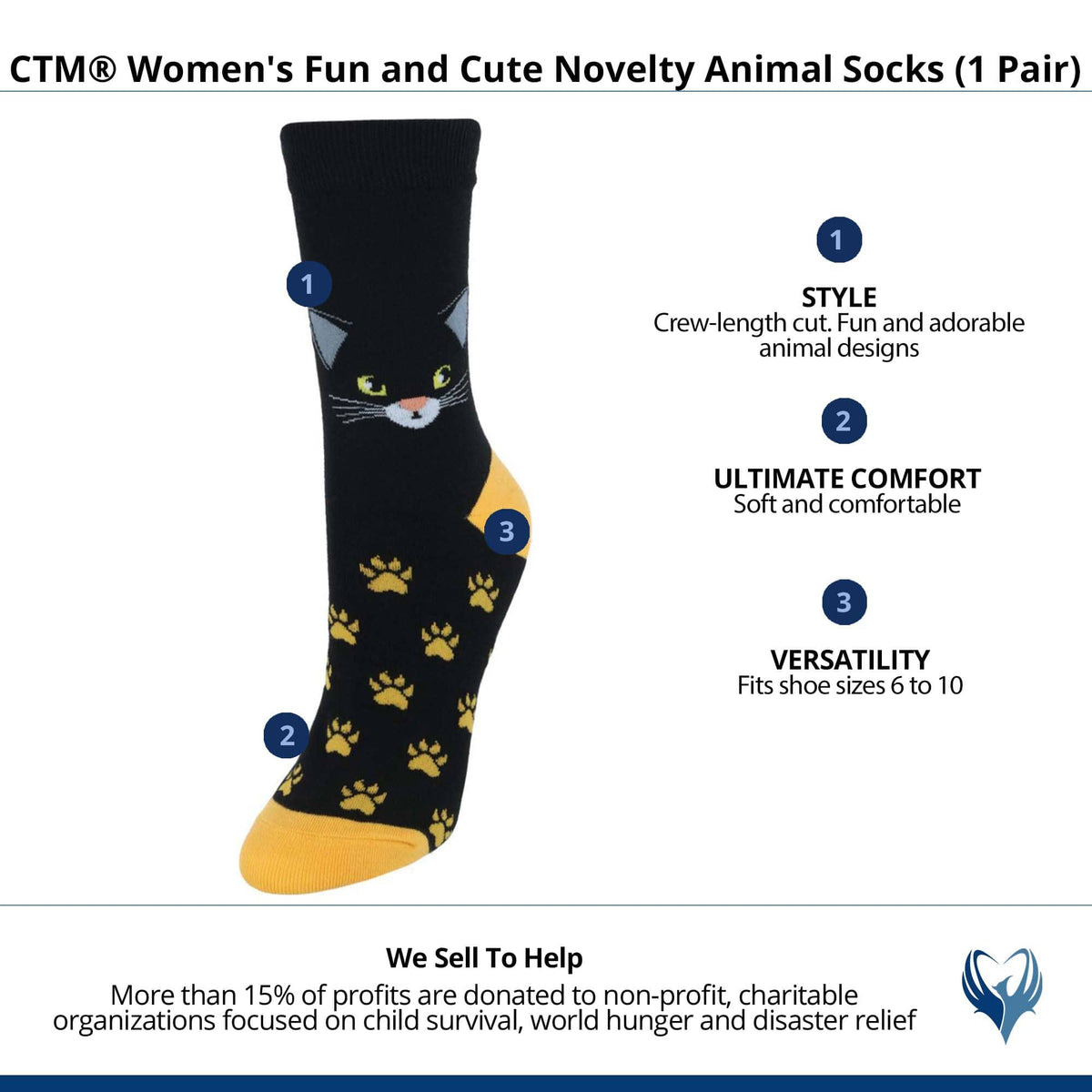 CTM® Women's Fun and Cute Novelty Animal Socks (1 Pair) - Black Cat