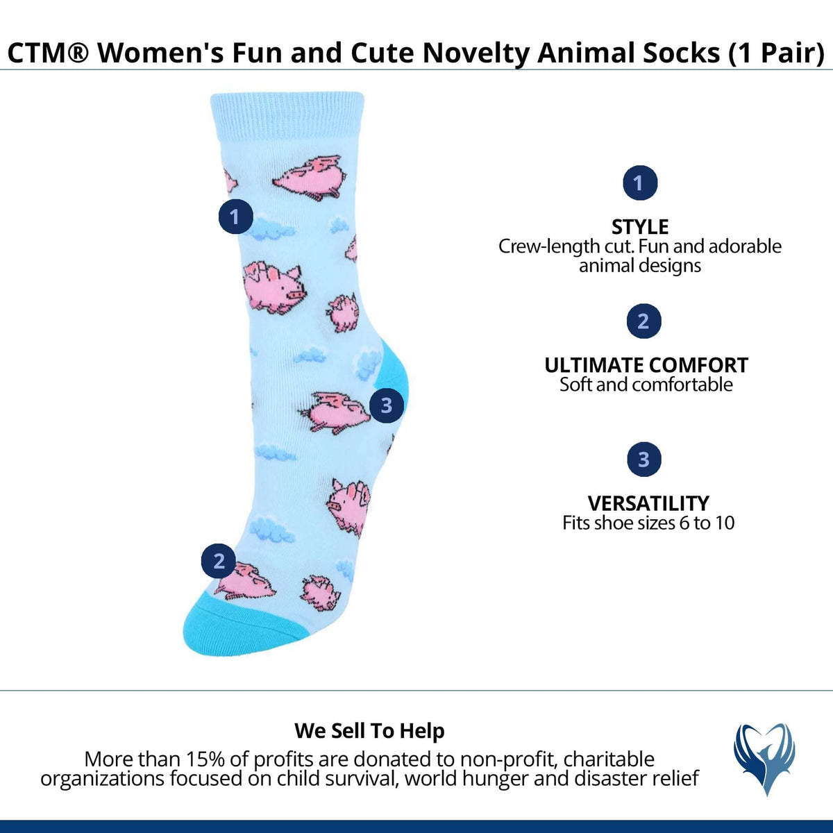 CTM® Women's Fun and Cute Novelty Animal Socks (1 Pair) - Flying Pigs