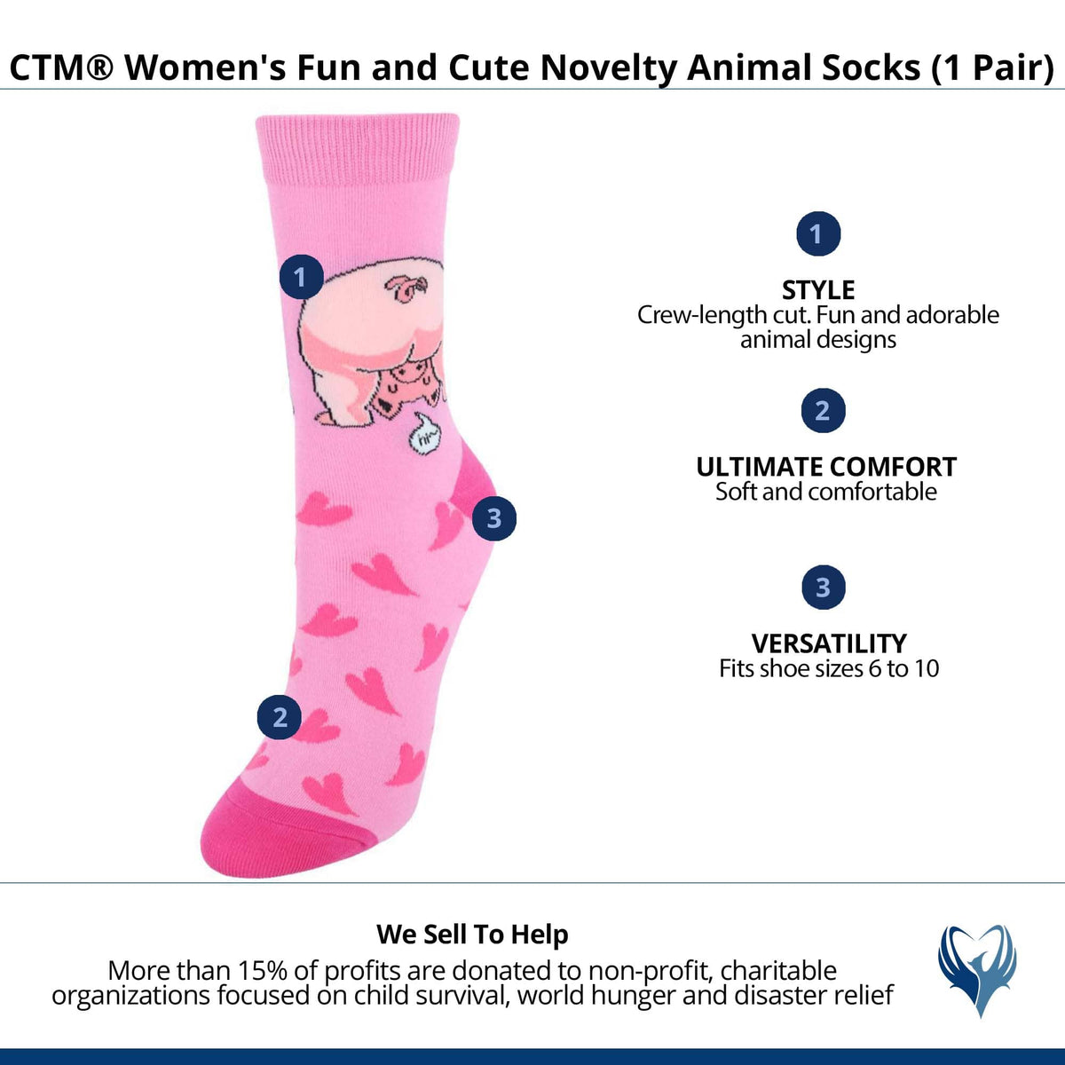 CTM® Women's Fun and Cute Novelty Animal Socks (1 Pair) - Cheeky Piggie