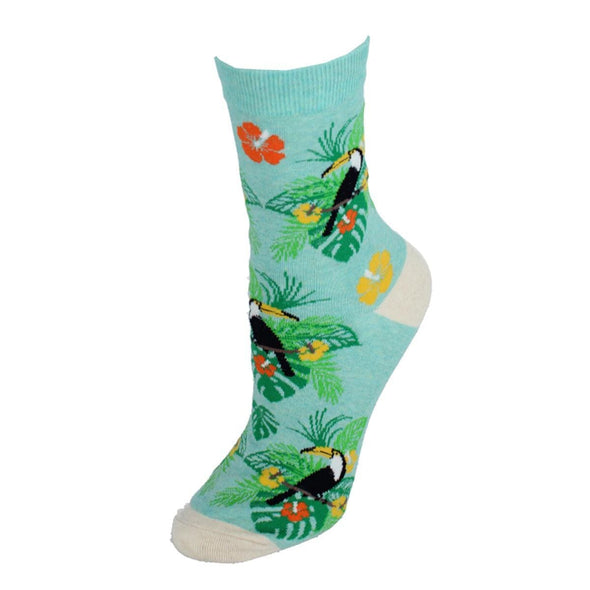 Women's Crew Tropical Tucan and Floral Fun Sock (1 Pair)