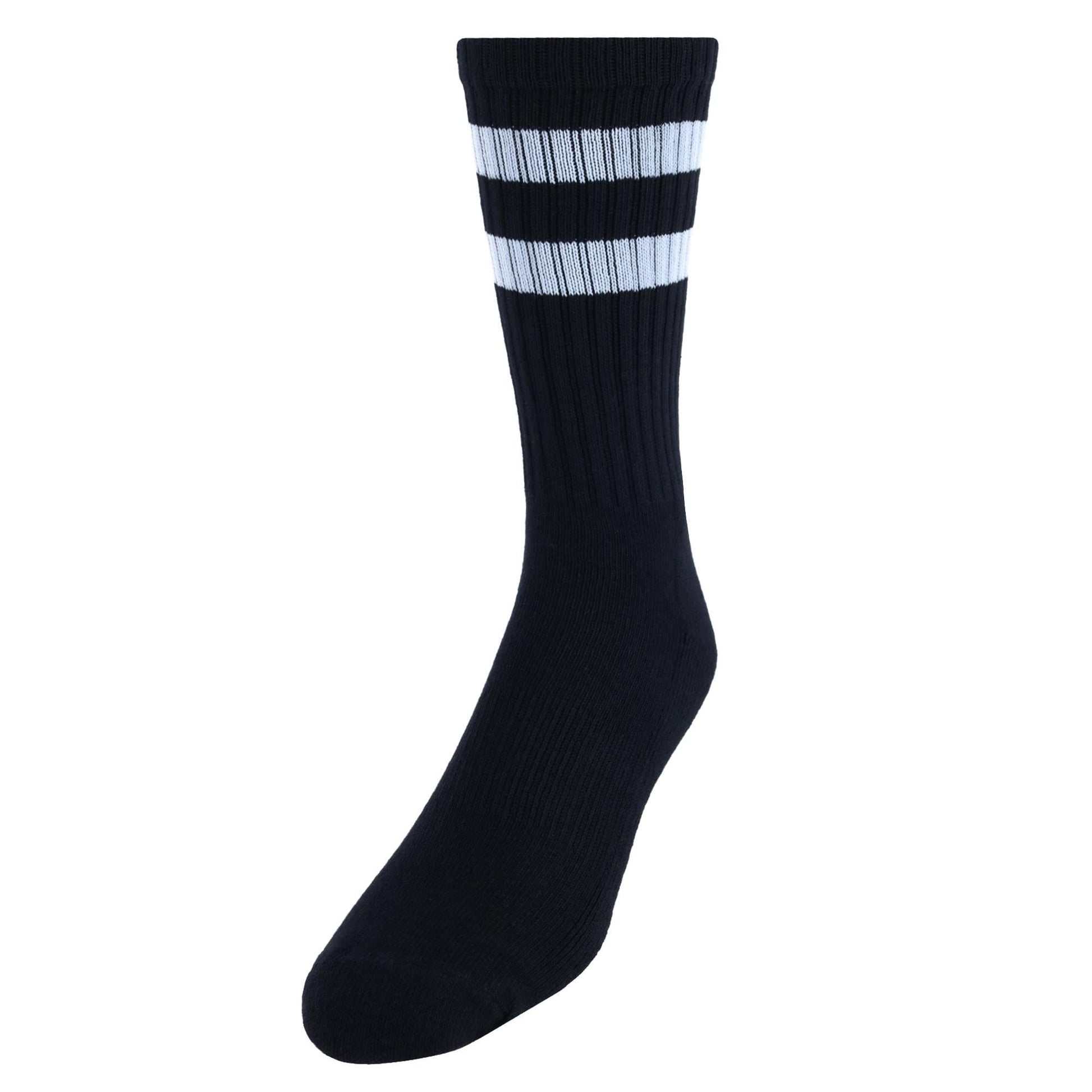 CTM® Men's Crew Striped Socks (3 Pairs) - Black with White Stripes